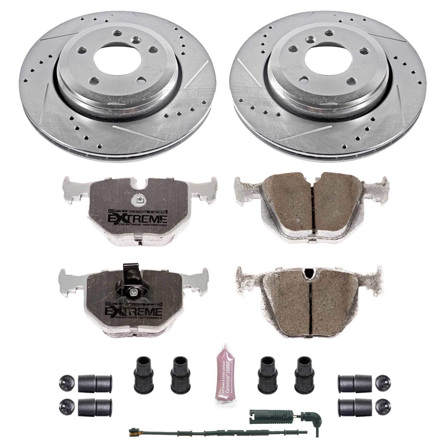Power Stop K5729-26 Rear Z26 Carbon Fiber Brake Pads Kit with Drilled & Slotted Brake Rotors - High Performance Braking System for Cars, Trucks & SUVs - Perfect for Daily Driving, Racing & Off-Road Use