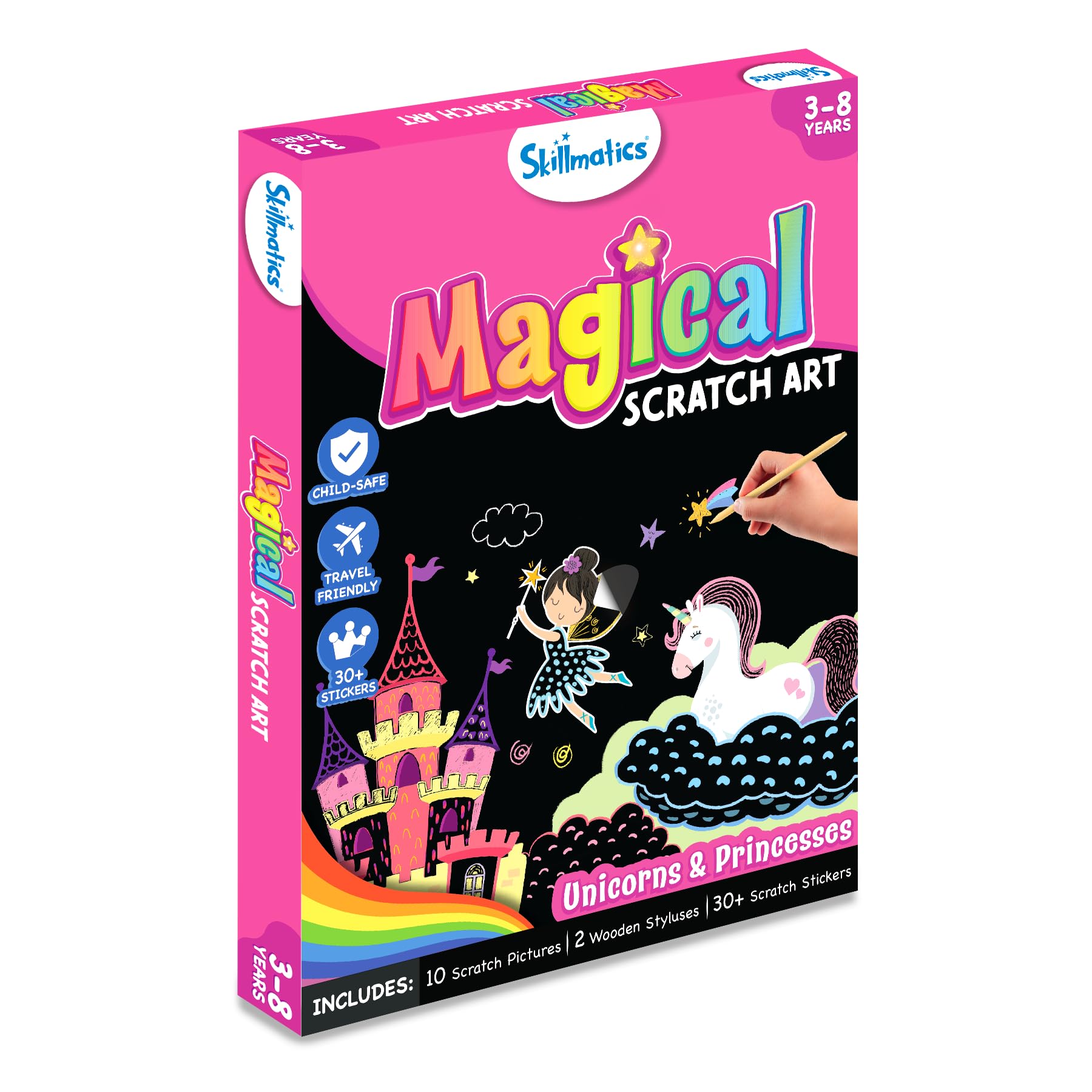 Skillmatics Scratch Art Book for Kids - Unicorns & Princesses DIY Craft Kit with 30+ Scratch Stickers, Travel Toys & Creative Supplies | Perfect Gift for Girls & Boys Ages 3-8 | Fun Activities for Birthday Parties, Road Trips & Rainy Day Play
