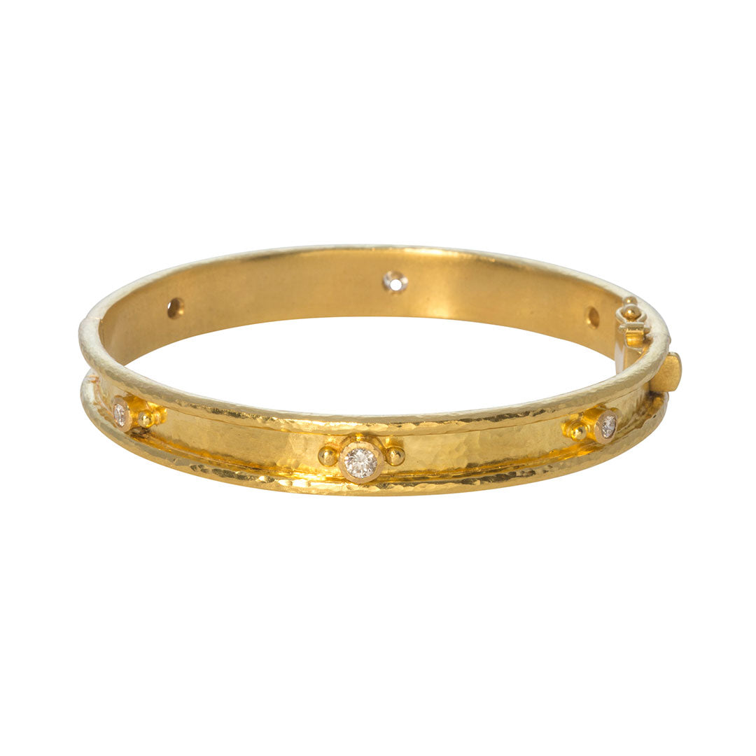 Elizabeth Locke 14K Gold Flat Thin Bangle Bracelet with Genuine Diamonds - Elegant Stackable Jewelry for Women, Perfect for Weddings & Evening Events