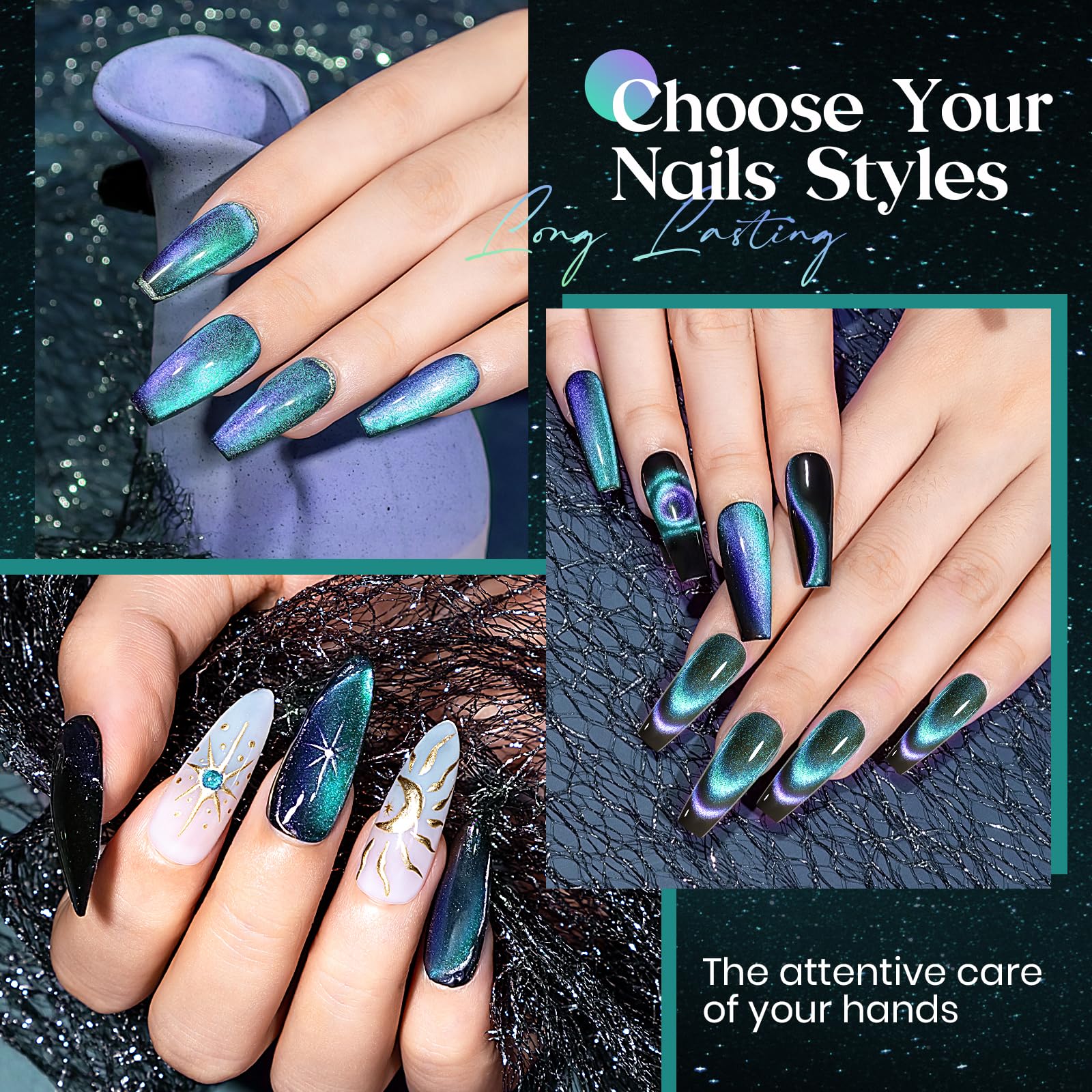MIZHSE Chameleon 9D Cat Eye Gel Polish 10ml - Holographic Galaxy Magnetic Nail Polish for Salon-Quality Manicures at Home | Includes Magnet Stick for Stunning Cateye Effect (Color 005) | Perfect for Nail Art, Parties, and Special Occasions