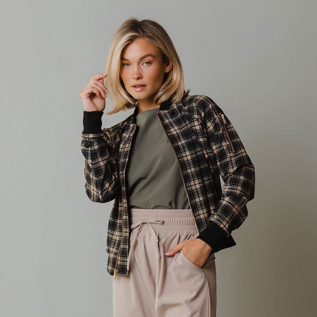 Stylish Bonnie Plaid Bomber Jacket for Women - Trendy Fall & Winter Outerwear - Perfect for Casual Outings, Streetwear Fashion, and Layering in Cool Weather