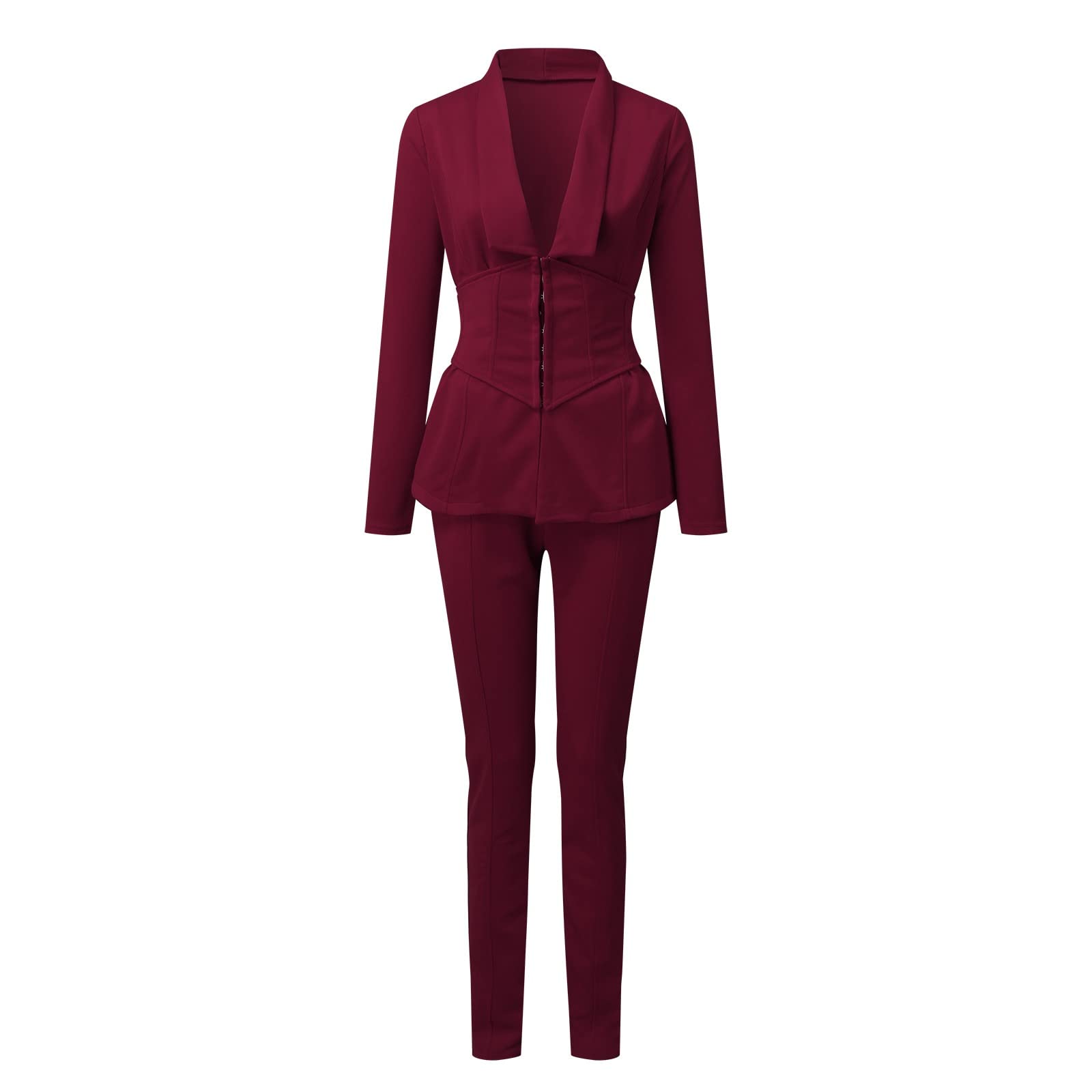 Elegant Women's Pant Suits for Wedding Guest, Office & Business - Slim Fit V-Neck Two Piece Professional Outfit Set (Red, Size M) | Perfect for Formal Events, Work Attire & Special Occasions