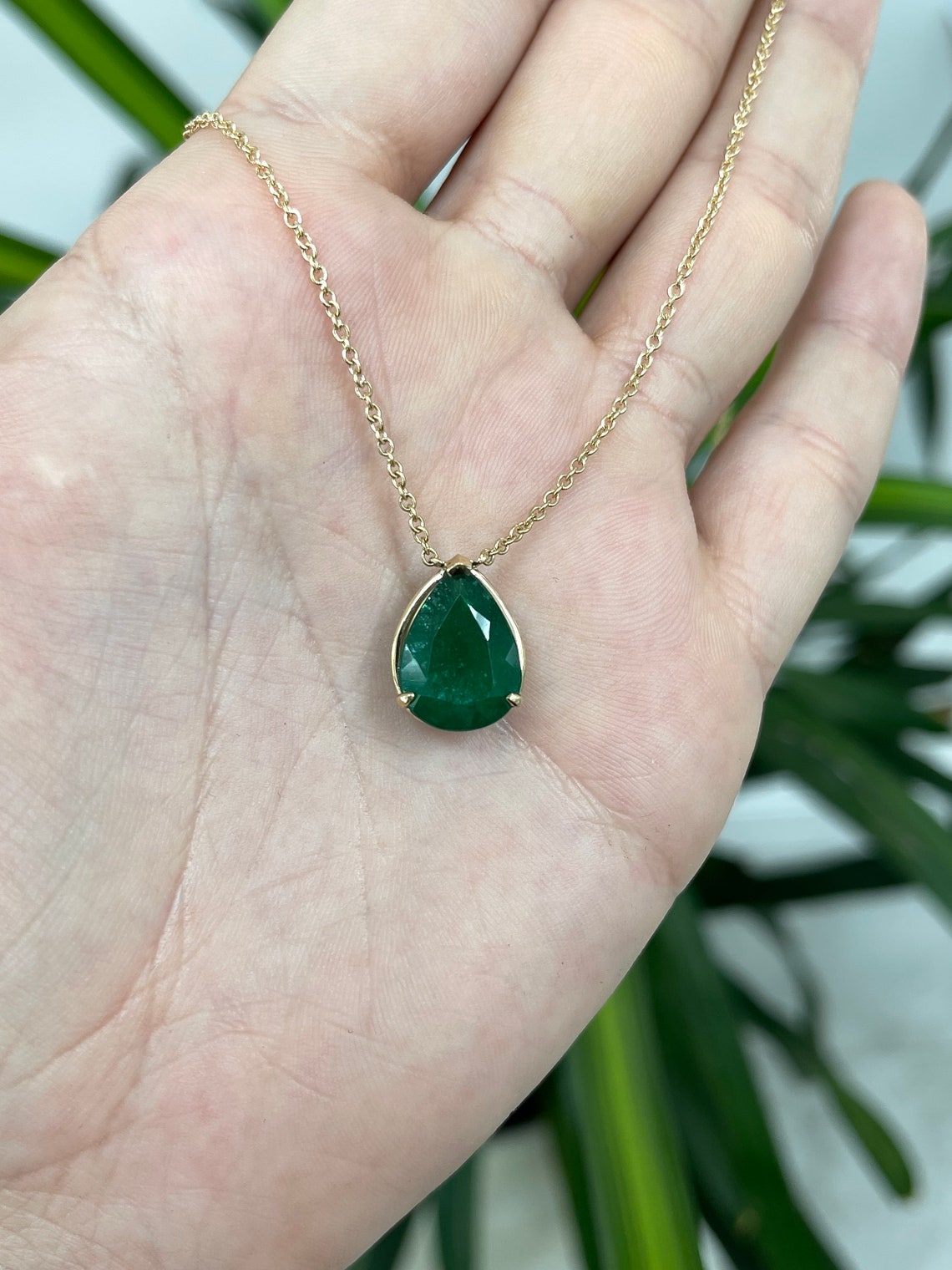 5.74 Carat 14K Gold Natural Emerald Pear Cut Solitaire Pendant Necklace with Three Prong Setting - Elegant Jewelry Gift for Women, Perfect for Weddings, Anniversaries & Special Occasions