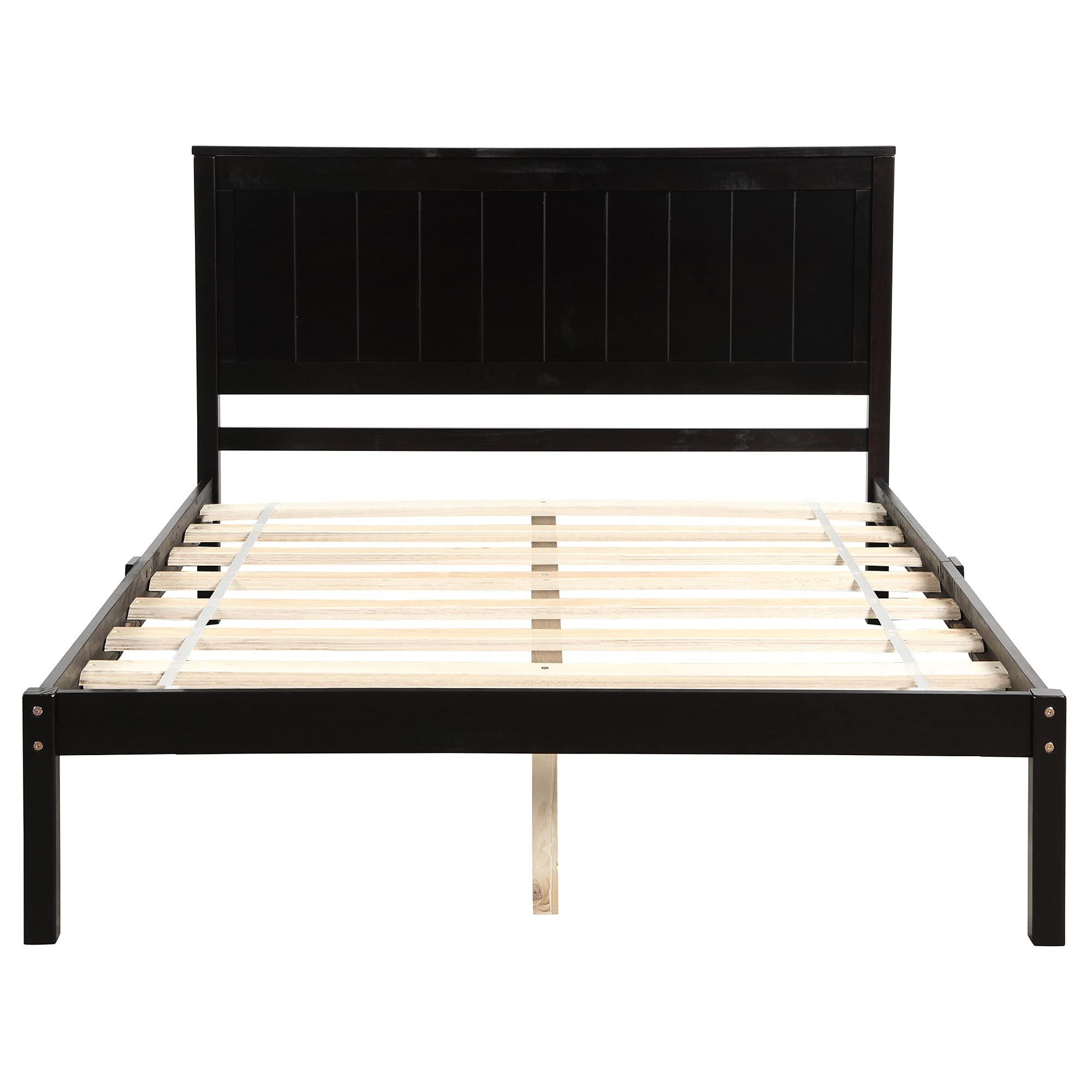 Wood Platform Bed Frame with Headboard - Full Size Espresso for Bedroom