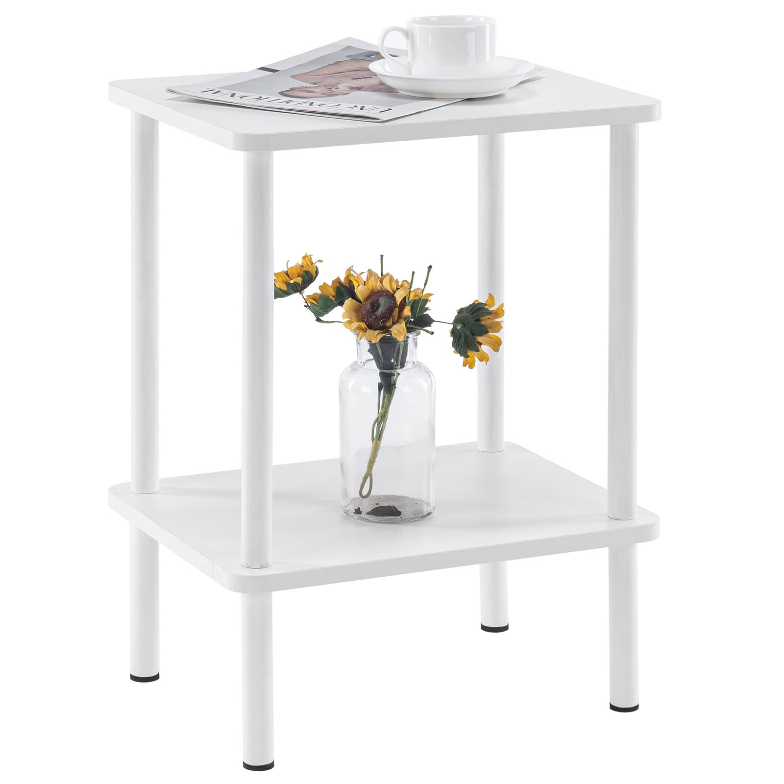 Apicizon 2 Tier End Table with Storage Shelf - Boho Nightstand & Side Table for Small Spaces - Easy Assembly White Farmhouse Bedside Table for Bedroom, Living Room, Entryway - Perfect for Reading Nook, Coffee Table Companion & Apartment Decor