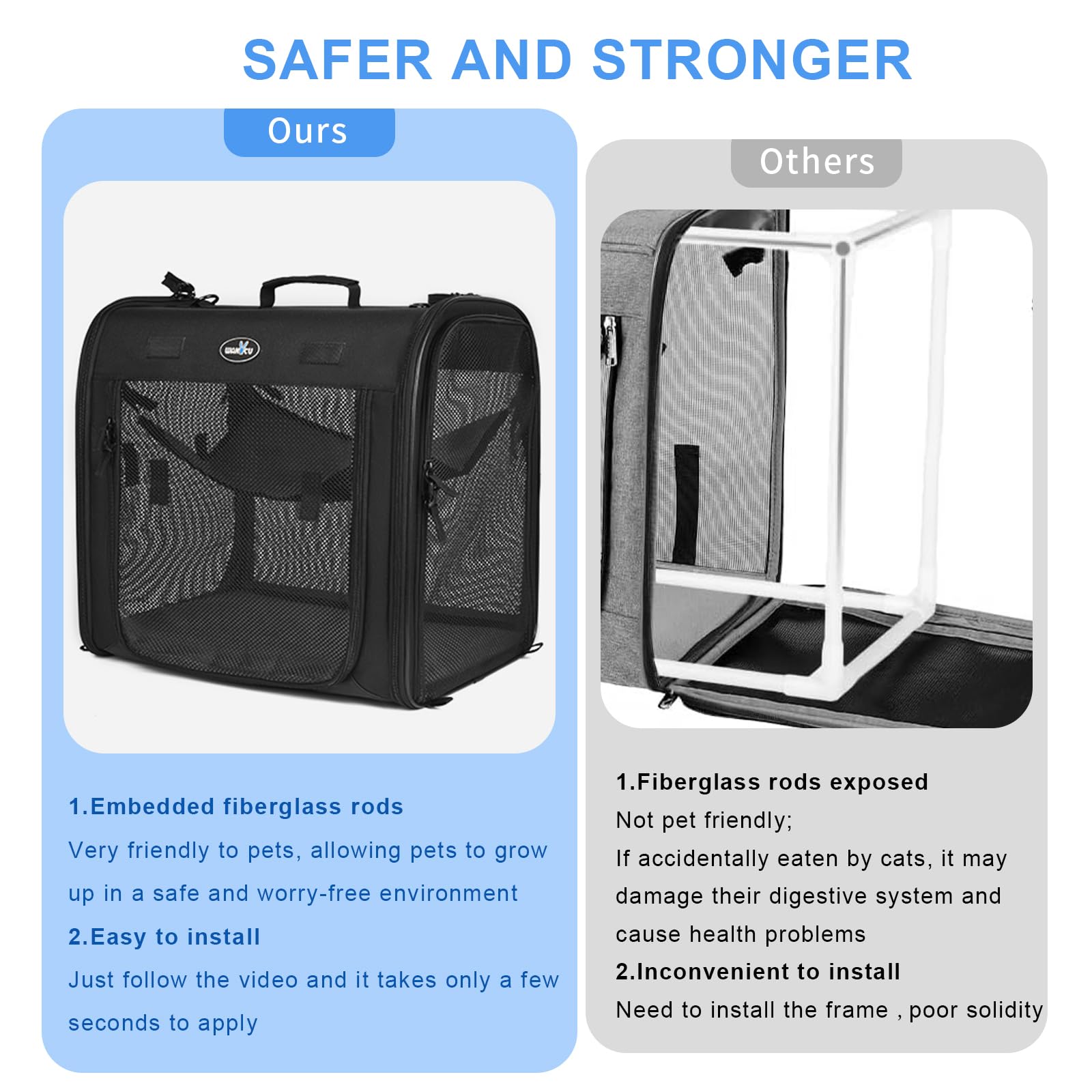 2-in-1 Portable Pet Carrier for Medium Dogs & Large Cats - Double Compartment Travel Crate with Carry Bag, Hammock, Mats & Bowls - Perfect for Camping, Hiking & Outdoor Adventures
