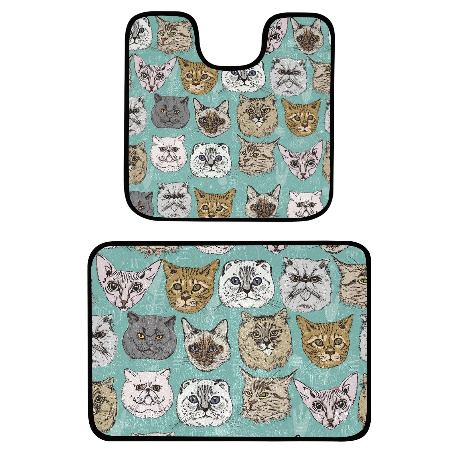 Premium 2-Piece Cat-Themed Bathroom Rug Set - Soft Plush Shower Mat & Toilet Mat, Non-Slip Quick-Dry Microfiber Shaggy Carpet (24