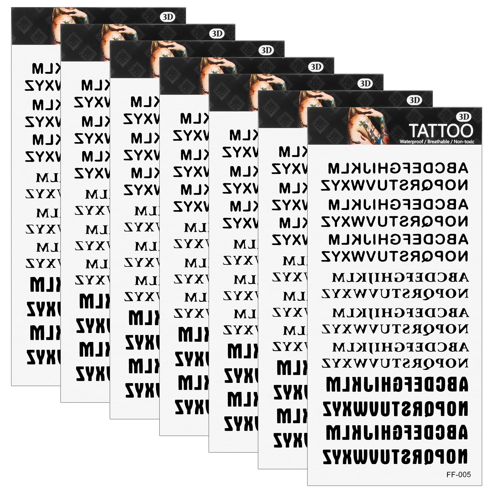 7 Sheets Waterproof Temporary Tattoo Letters - Old English Cursive Black Style for Finger, Hands, Adults & Kids | Perfect for Parties, Halloween Costumes, Fashion Statements & Body Art