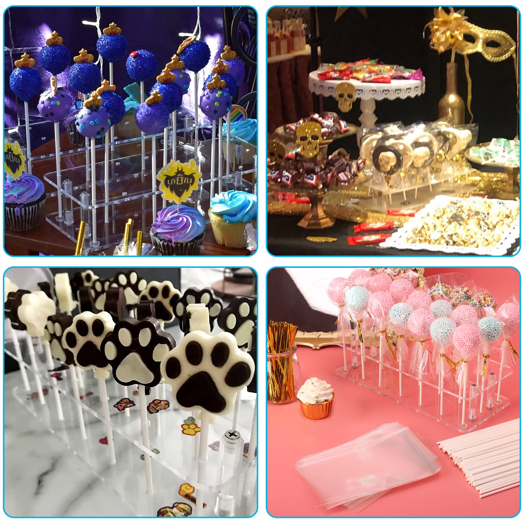 Goabroa 21-Hole Clear Acrylic Cake Pop Stand Kit with 300 Cake Pop Sticks & Wrappers - Baking Supplies for Wedding, Birthday Party, Baby Shower & Halloween Dessert Displays - Perfect for DIY Treats, Dessert Tables & Holiday Celebrations