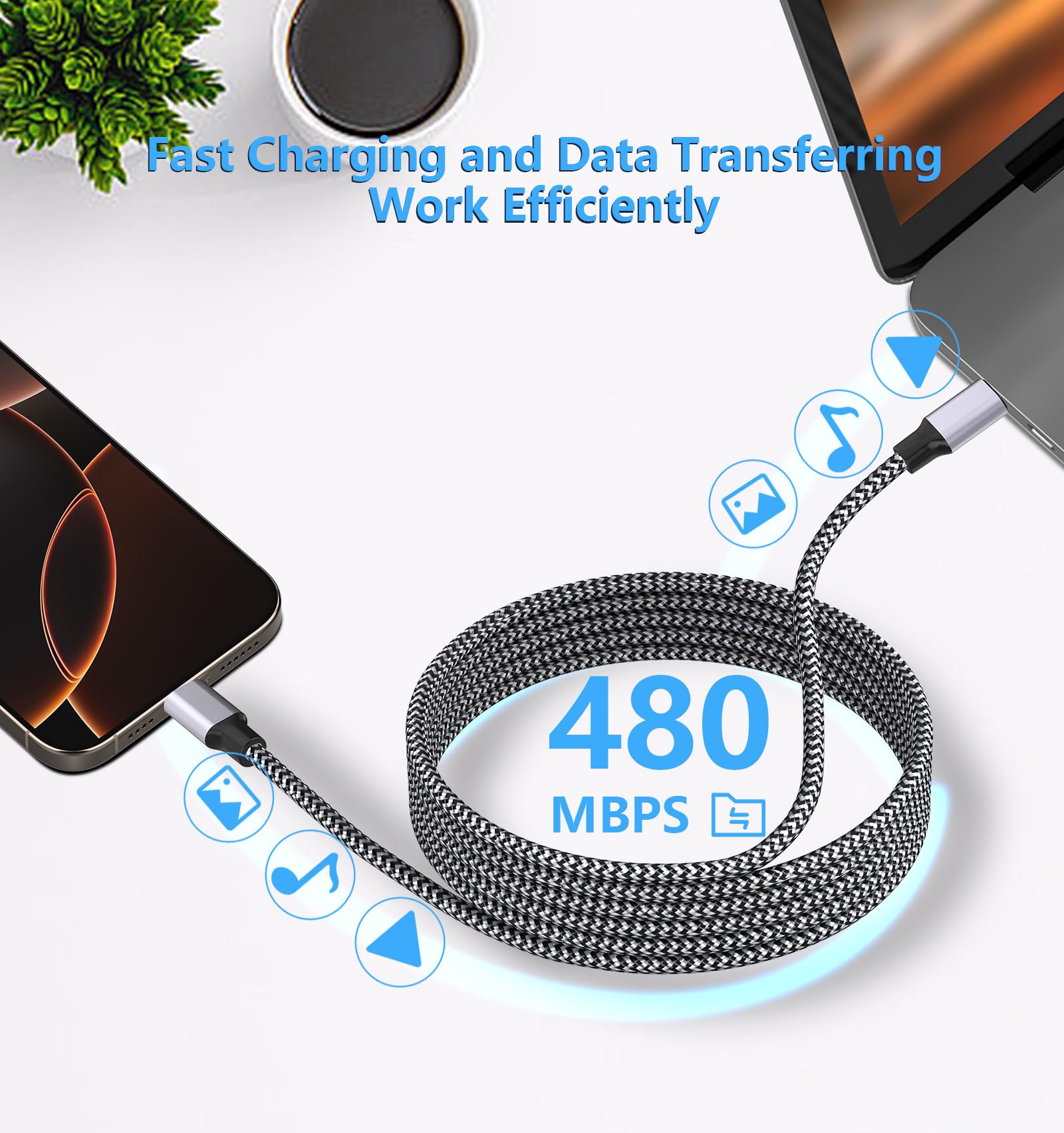 BARMASO 5-Pack 100W USB-C to USB-C Fast Charging Cable | Apple MFi Certified | Braided Nylon | Compatible with iPhone 16/16 Pro/16 Plus/16 Pro Max/15/15 Pro/iPad Pro | Perfect for Home, Office & Travel Charging