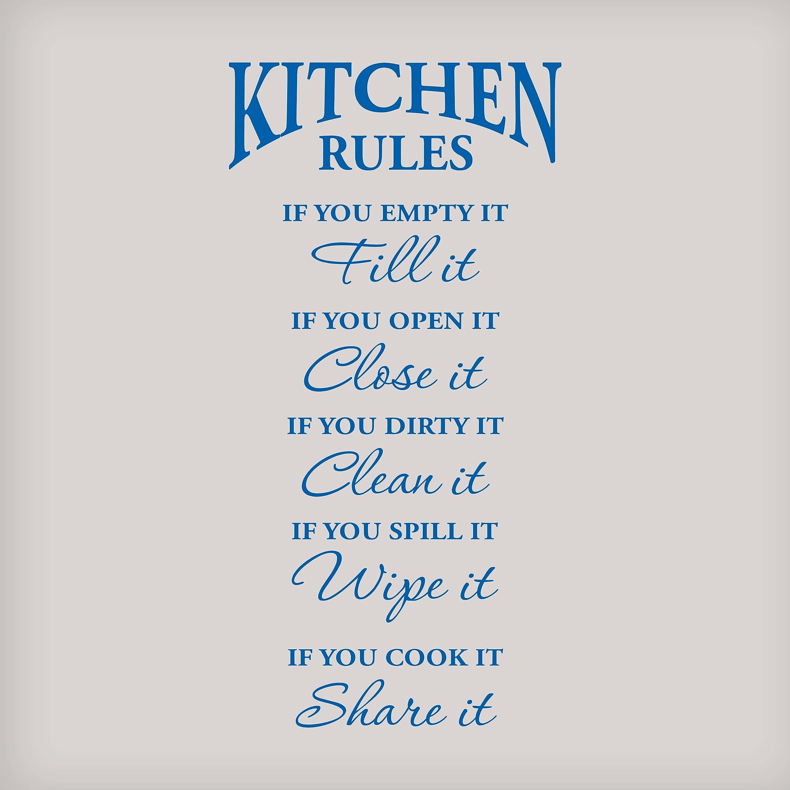 Kitchen Rules Wall Decal Sticker - Removable Vinyl Wall Art for Kitchen Decor in Blue | Perfect for Home, Apartment, Dorm & Office Decoration