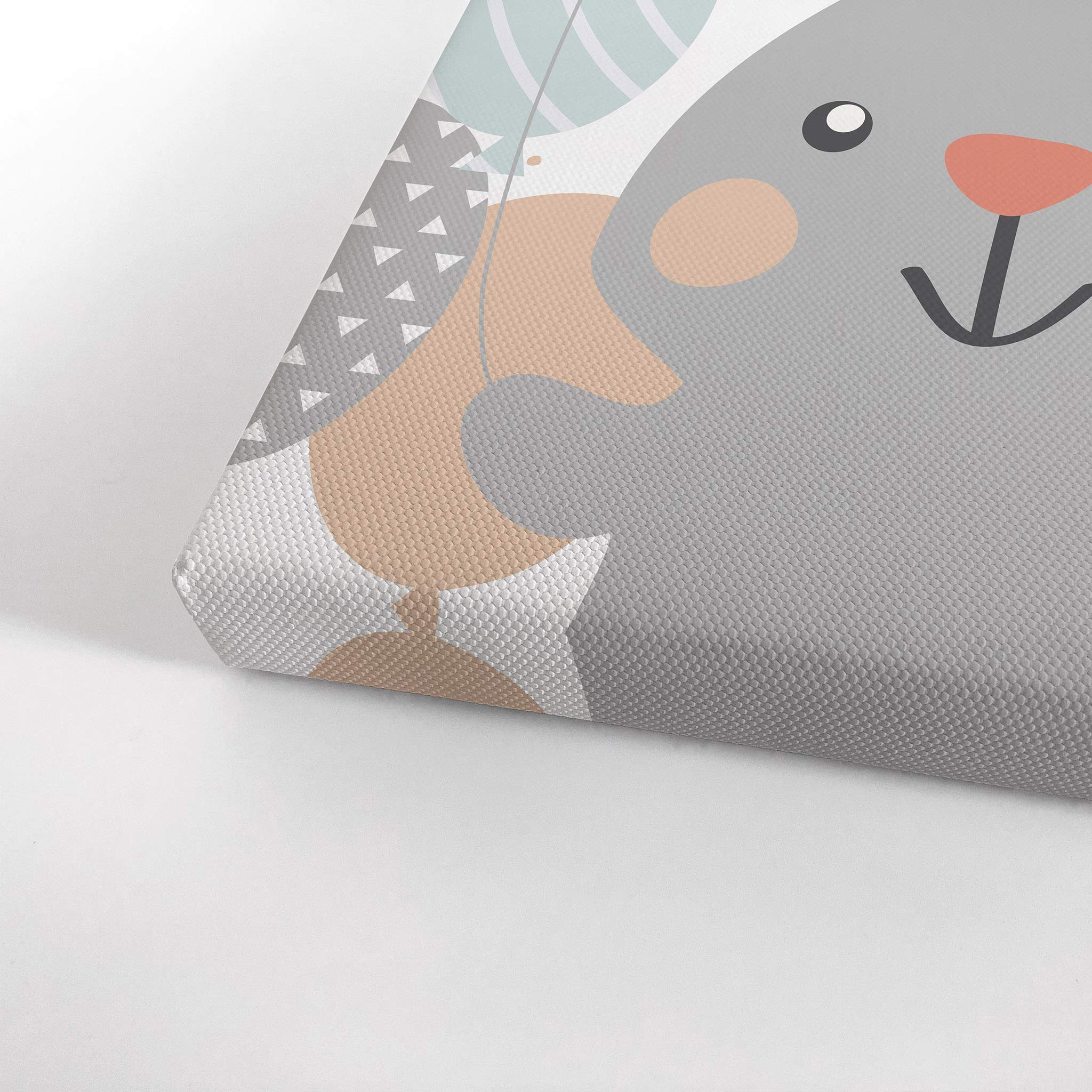 Cute Gray Rabbit with Balloons Canvas Print - Nursery Wall Art Decor for Baby & Kids Room - Ready to Hang 22x15 - Made in USA | Perfect for Birthday Gifts, Baby Showers & Children's Bedroom Decor