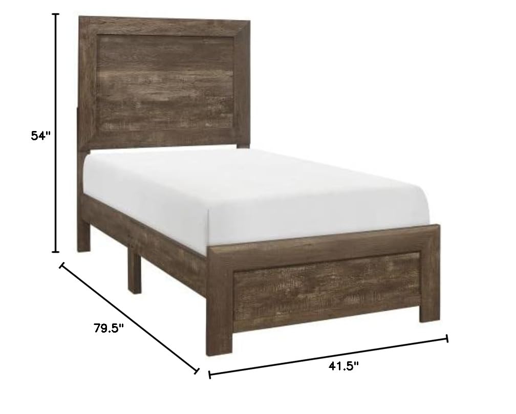 Solid Wood Twin Platform Bed with High Headboard - Rustic Brown Finish Wooden Bed Frame - Panel Headboard & Footboard - Wood Slat Support - Perfect for Small Bedrooms, Guest Rooms & Dorm Rooms