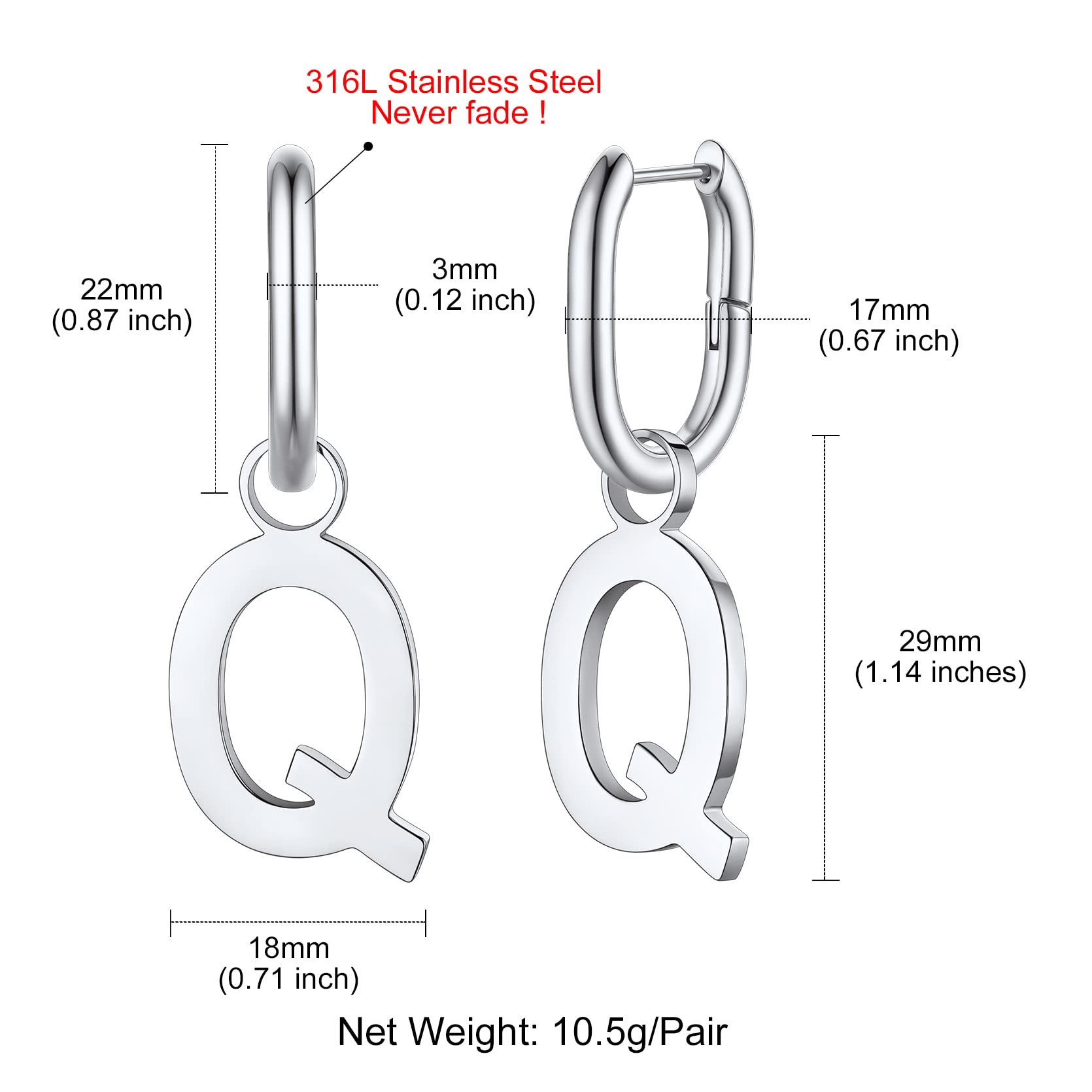 GoldChic Women's Stainless Steel Initial Letter Hoop Drop Earrings - U-Shaped Alphabet Statement Jewelry for Everyday Wear & Gift Giving