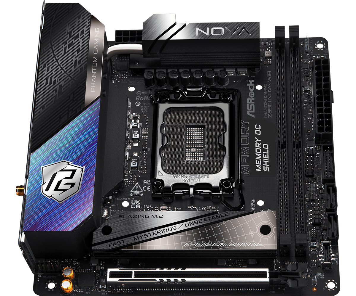 ASRock Z890I Nova WiFi Mini ITX Motherboard - Intel LGA 1700 Socket, DDR5, PCIe 5.0, Dual M.2, WiFi 6E - Perfect for Compact Gaming PCs & Home Theater Builds