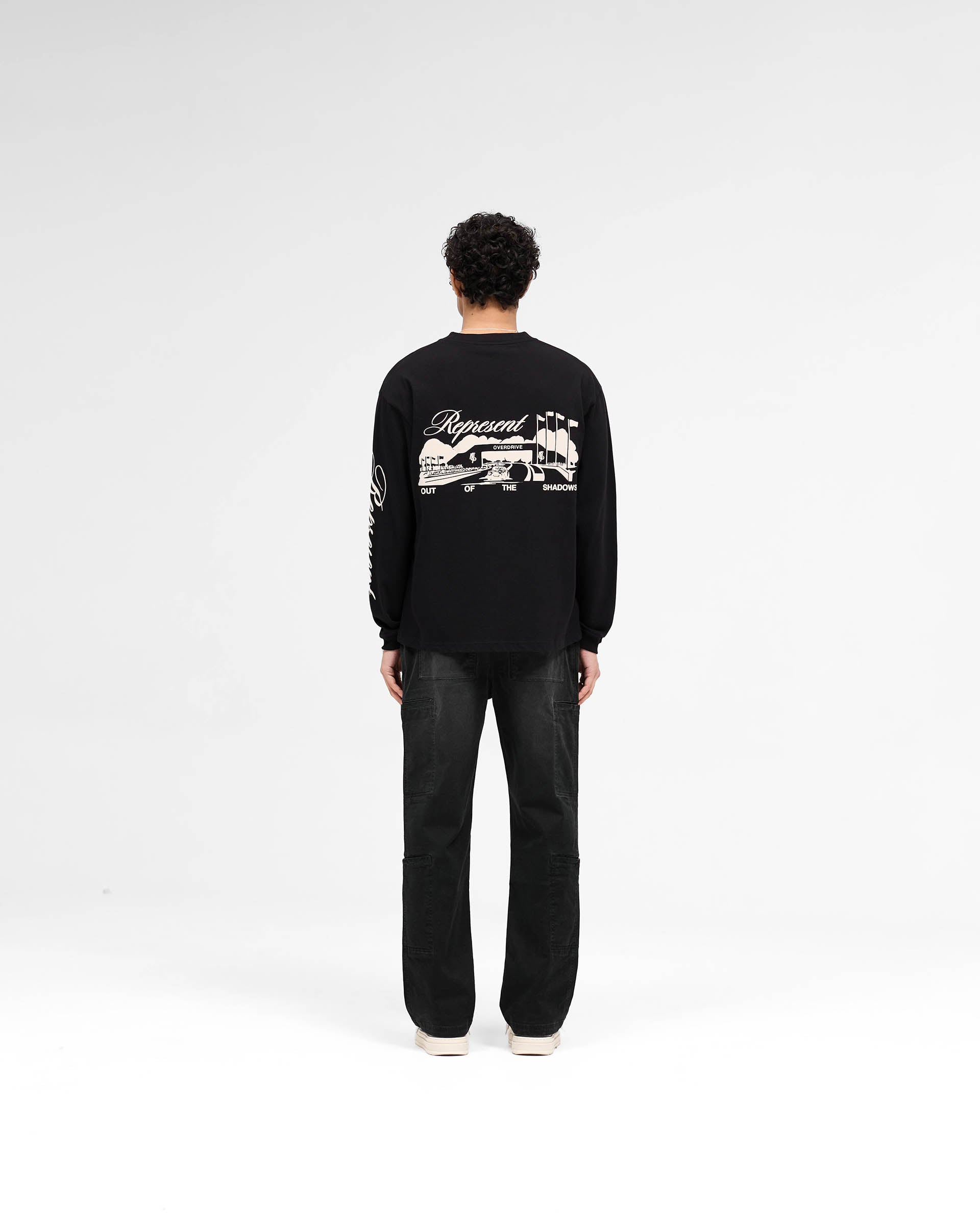 Raceway Long Sleeve T-Shirt for Men - Comfortable Jet Black Performance Shirt - Perfect for Racing, Workouts & Casual Wear