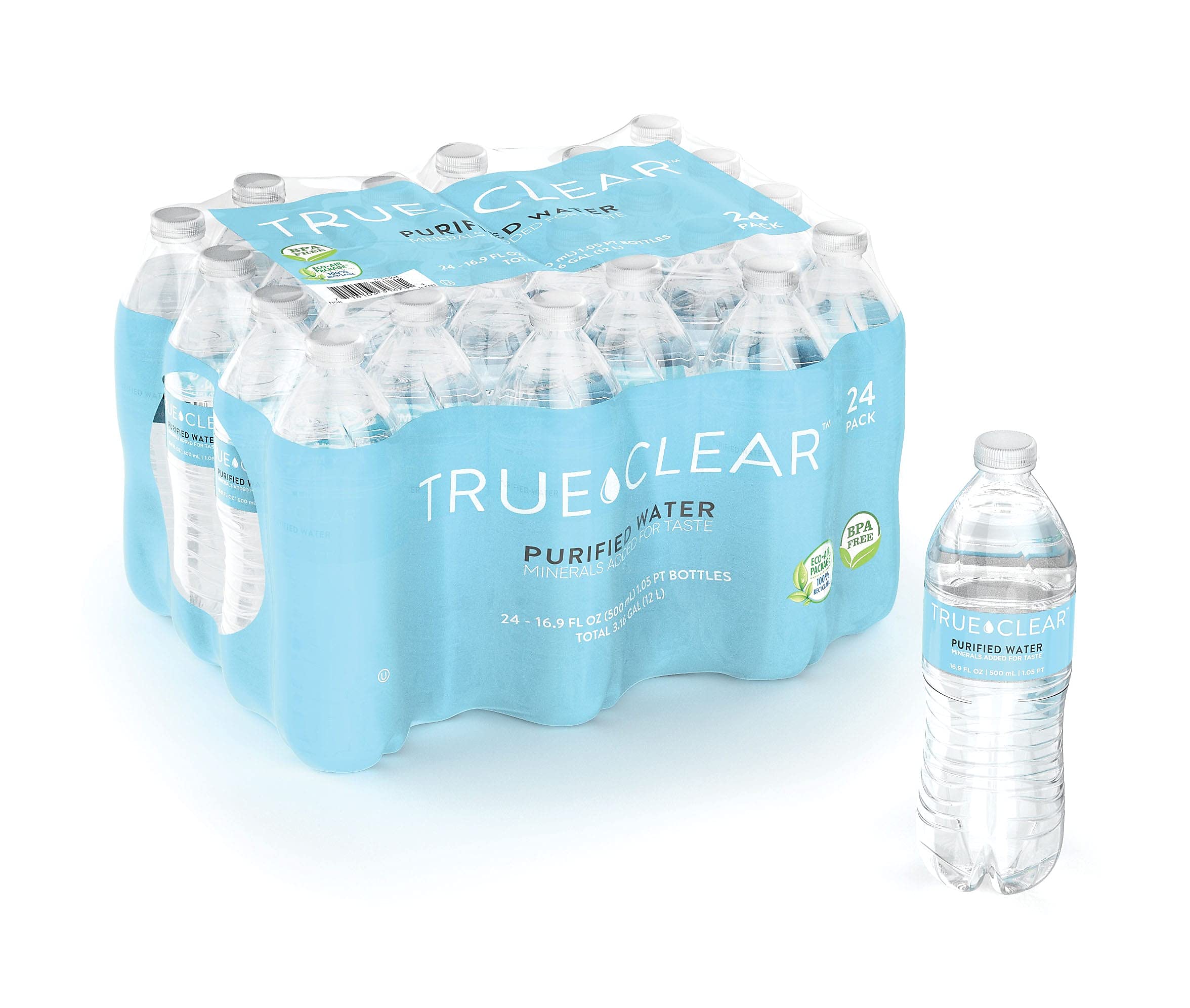True Clear Purified Bottled Water - BPA Free, 16.9 oz (24 Pack) | Lightweight & Portable for Outdoor Activities, Gym, Office & Travel