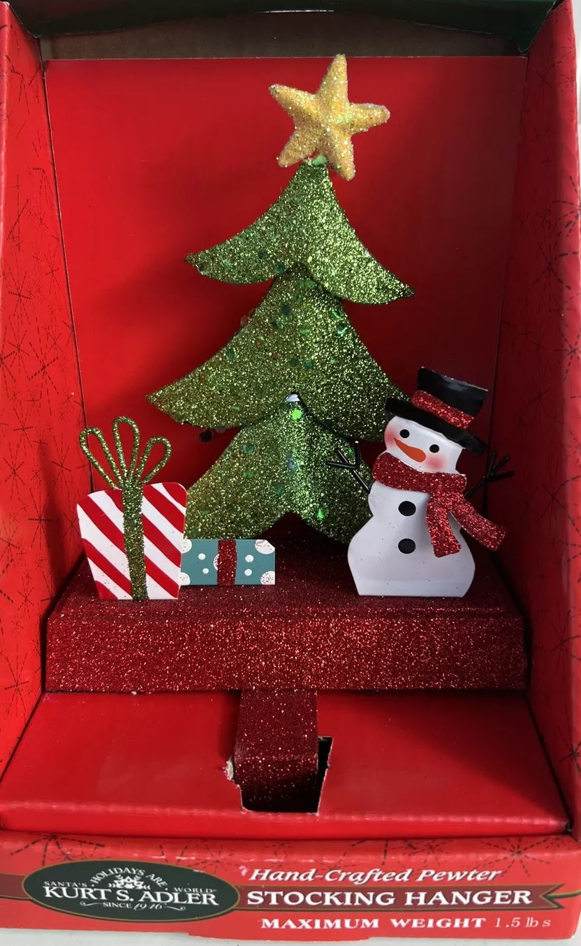 6.5 Inch Christmas Tree Glitter Base Stocking Hanger - Holiday Decor for Fireplace Mantel, Staircase, and Festive Home Decorations
