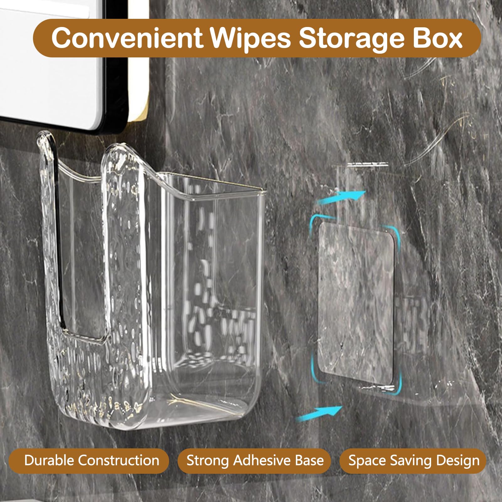 Wall Mounted Wipes Dispenser - No Drill Bathroom & Kitchen Wipe Holder - Punch-Free Installation for Toilet Paper, Baby Wipes & Cleaning Cloths - Space Saving Grey Organizer for Home, Office & Nursery