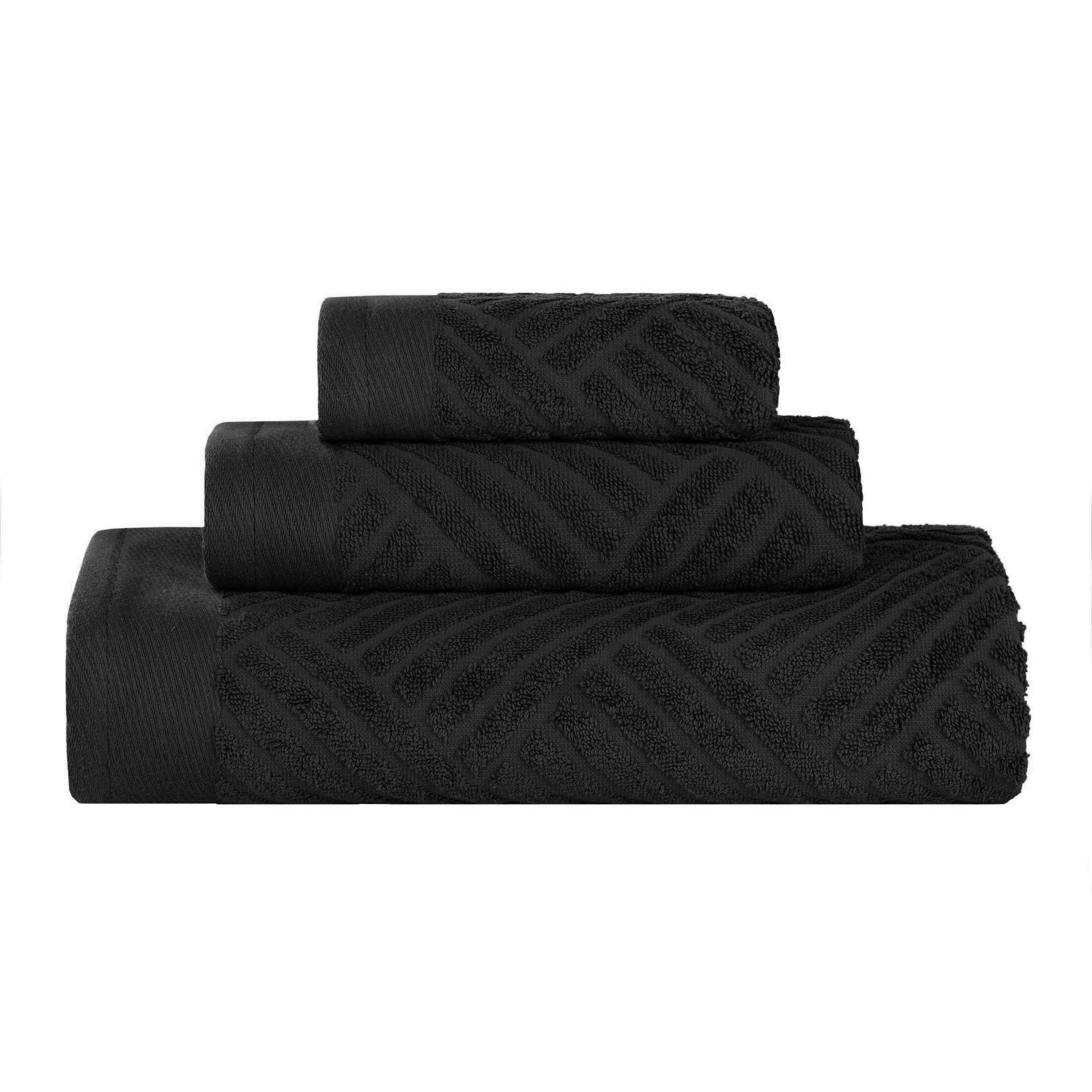 Premium Basketweave Jacquard Egyptian Cotton Towel Set - 3 Piece Plush Bath Towels for Spa, Bathroom & Luxury Home Decor - Medium Weight, Ultra Soft & Absorbent