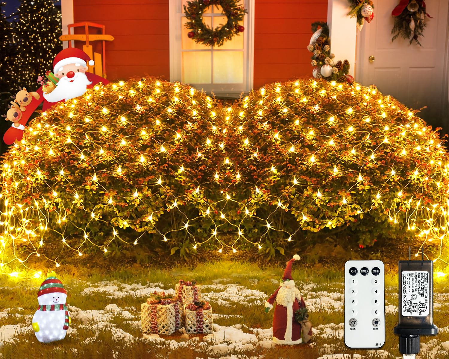 JMEXSUSS 360 LED Net Lights Outdoor - 12ft x 5ft Christmas Mesh Lights with Warm White Glow, Connectable Plug-in Design for Bushes, Trees & Holiday Decor (Transparent Wire) - Perfect for Christmas Tree Decoration, Garden Lighting, and Outdoor Holiday Displays