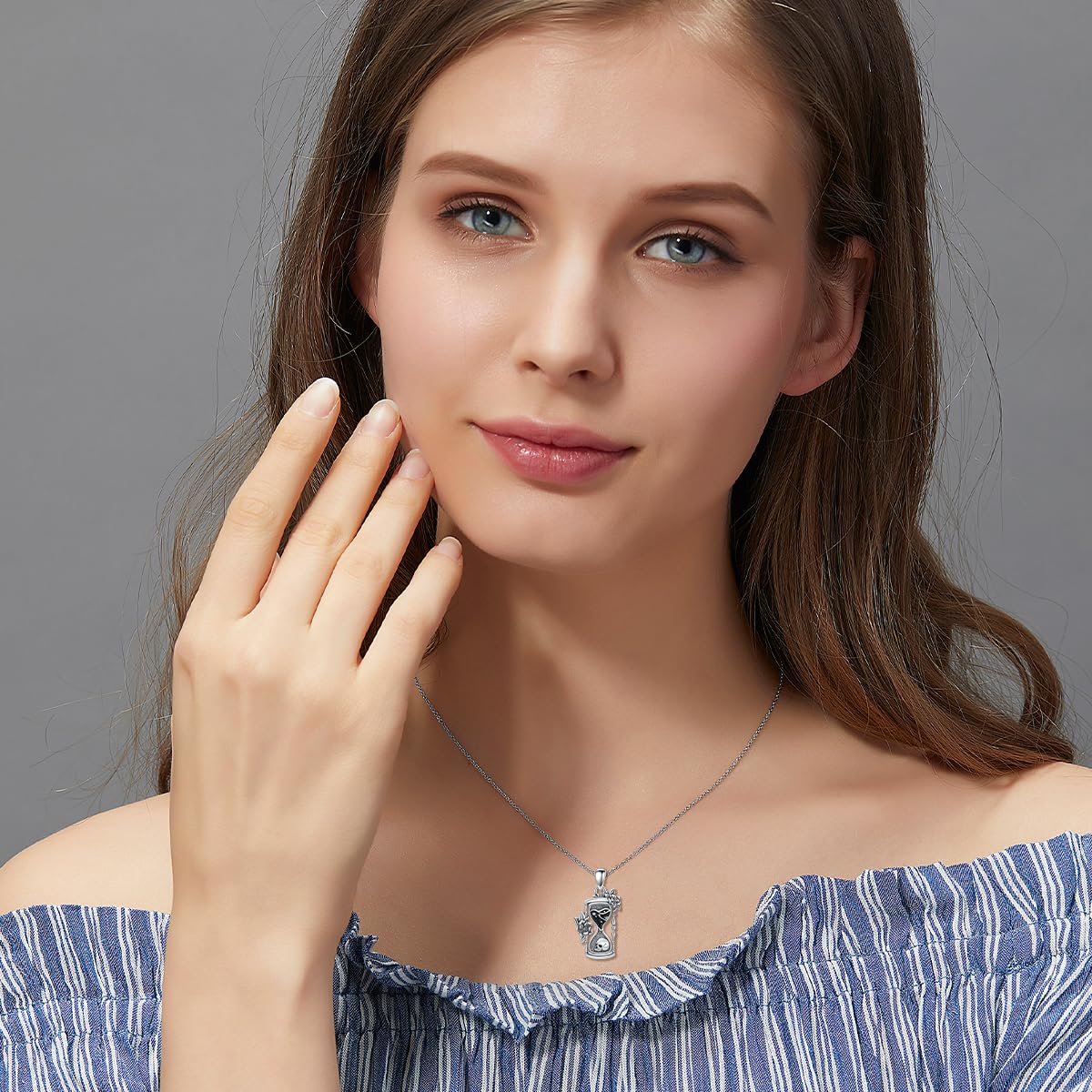 Sterling Silver Memento Mori Necklace with Skull & Hourglass Pendant - Gothic Jewelry for Women, Men | Perfect for Halloween, Dark Aesthetic Fashion & Everyday Wear