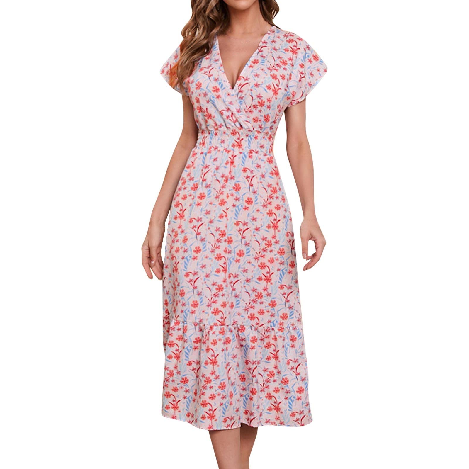 Women's Chiffon Print Swing Dress - Casual Beach Vacation Outfit