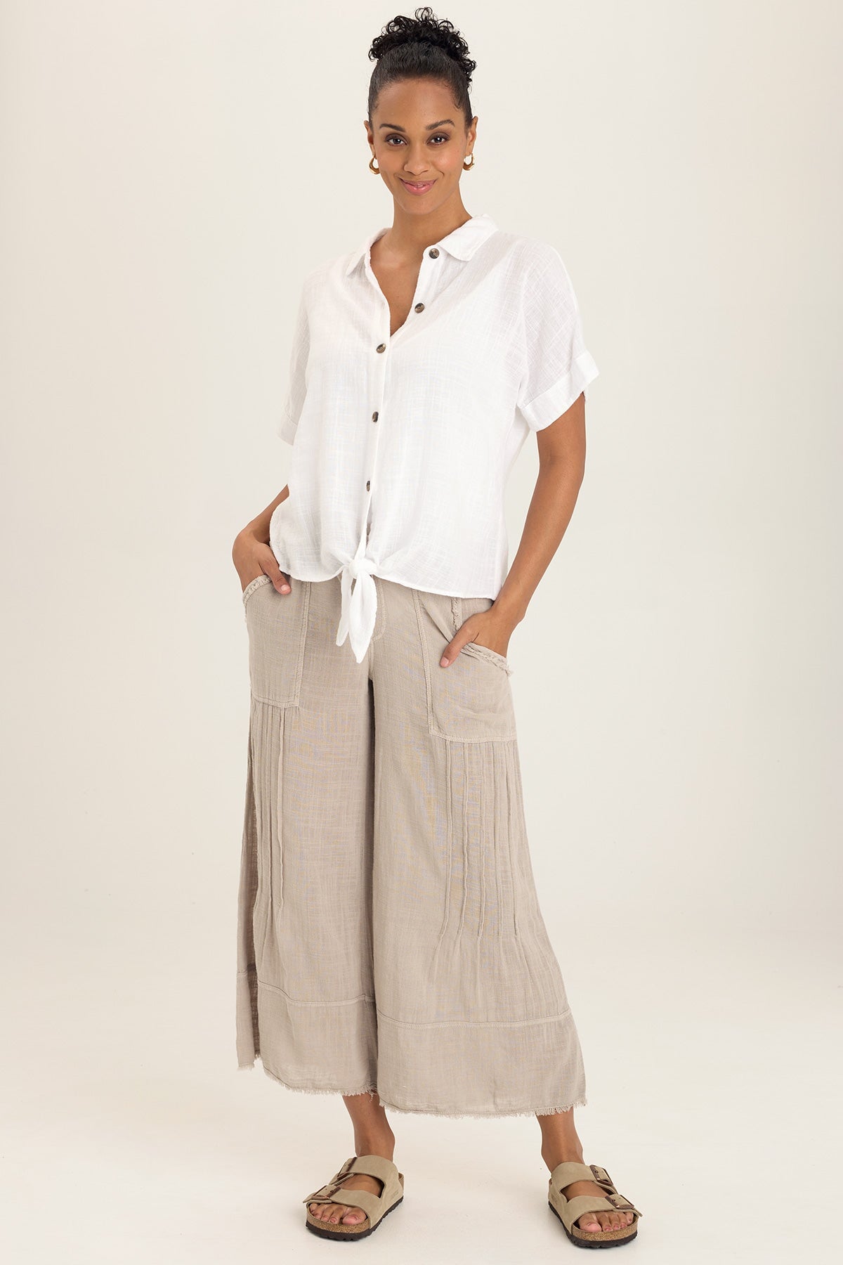 Gauze Teagan Tie Top Women's Casual Blouse - Perfect for Summer Outfits, Beach Wear & Boho Style