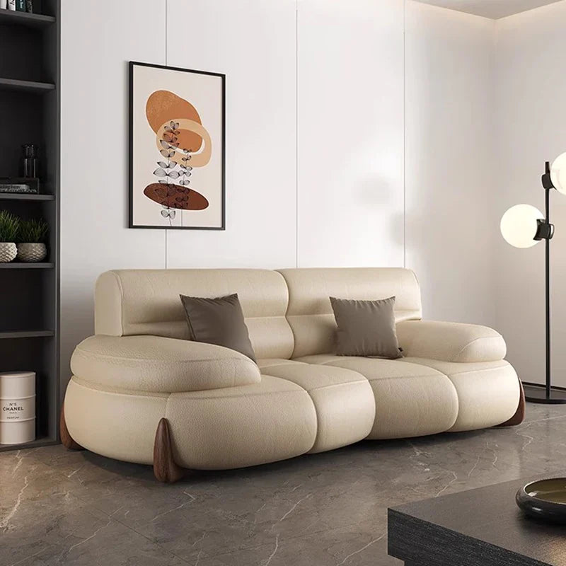 Premium Genuine Cowhide Leather Sectional Sofa Set - 7-Piece Modern Living Room Furniture for Luxury Home & Office Decor