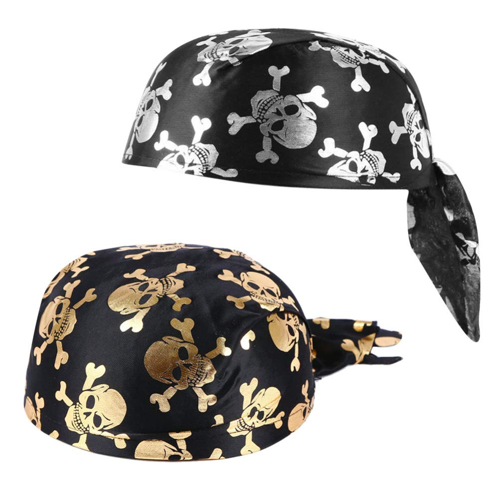 KESYOO Kids Halloween Pirate Hats 2 Pack - Skull Print Bandana & Turban for Pirate Party, Dance Costume, Cosplay - Perfect for Halloween Dress Up, Pirate Themed Birthday Parties & Costume Events