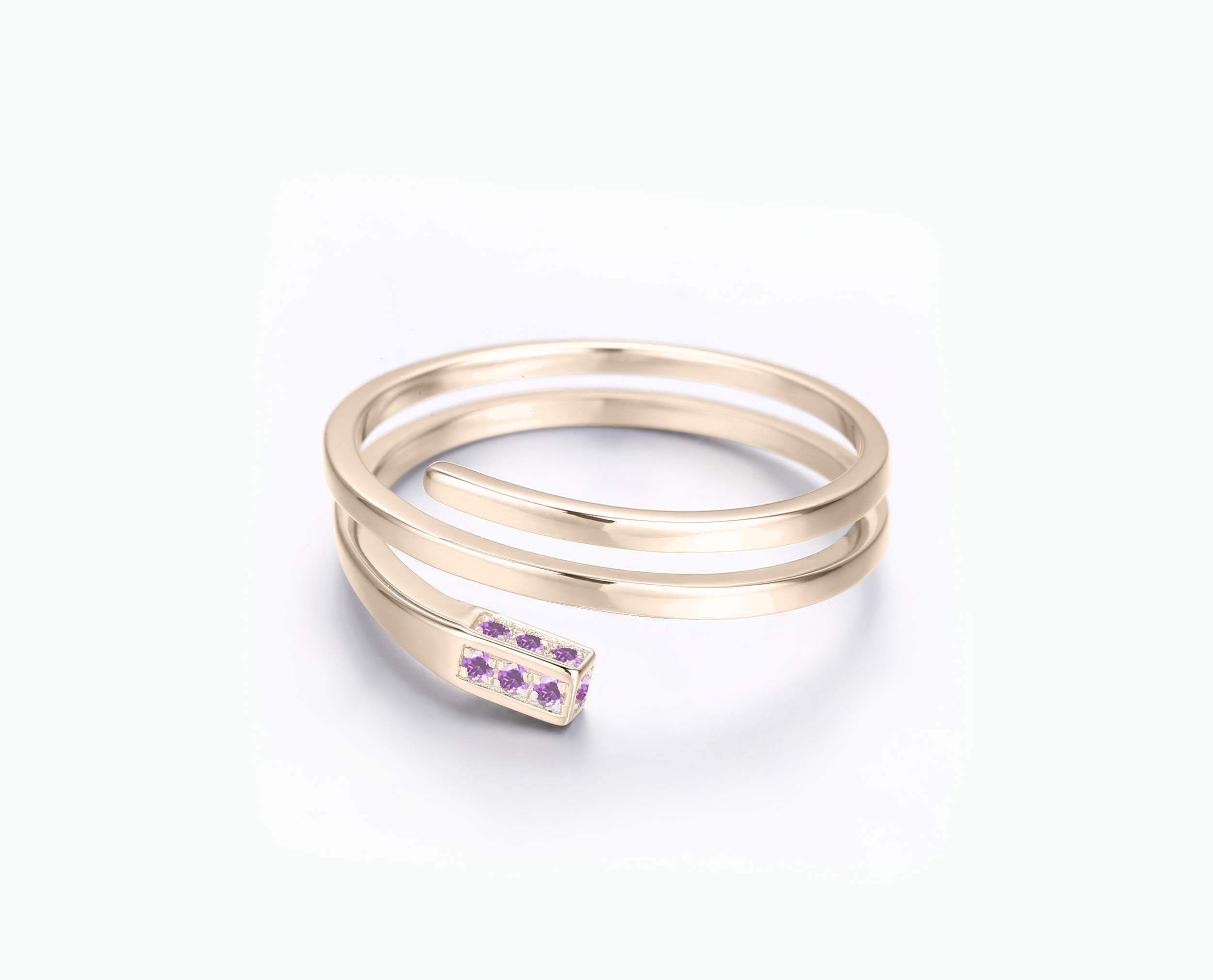 14K Gold Amethyst Engagement Ring - Rectangle Shaped Minimalist Wedding Band, Handmade Promise Ring with February Birthstone for Women | Perfect for Proposals, Anniversaries & Everyday Wear