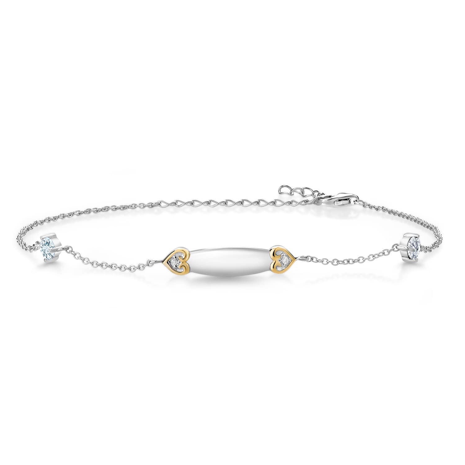 925 Silver & 10K Gold Personalized Aquamarine Lab-Grown Diamond Initial Name Anklet Bracelet for Women - 0.54cttw, 8
