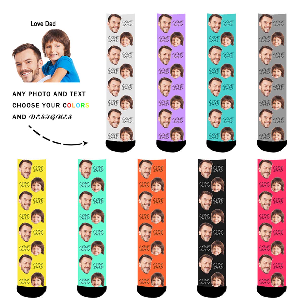 Custom Photo Socks - Personalized Face Socks with Your Picture - Unique Father's Day Gift Idea for Dad - Great for Birthdays, Anniversaries & Special Occasions