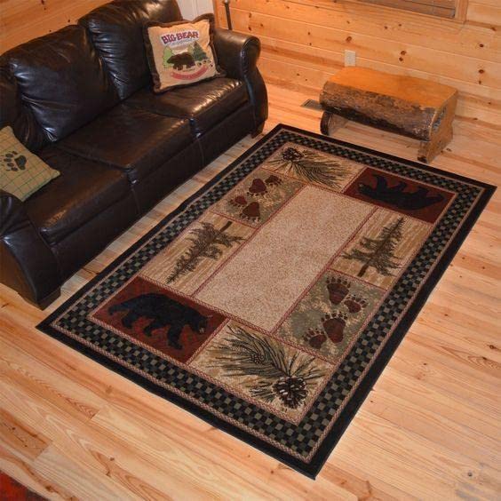 Premium Faux Sheepskin Bear Rug - Rustic Cabin Decor, Wildlife Themed Throw Rug for Bedroom & Living Room - Soft & Cozy Brown/Red 21