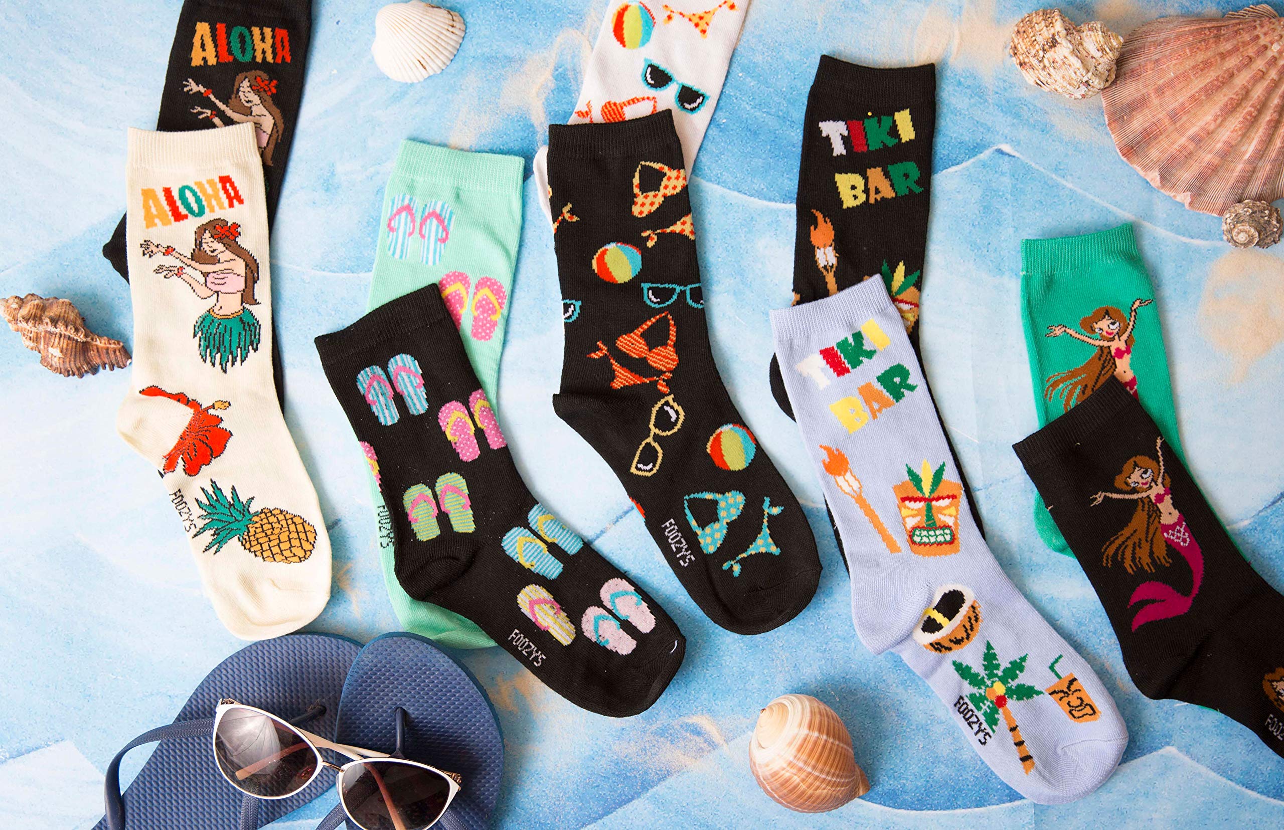 Foozys Women's Crew Socks - Anchors Away Island Oasis Novelty Socks (2 Pairs) | Comfortable Cotton Casual Socks for Everyday Wear, Work, Travel & Gifts