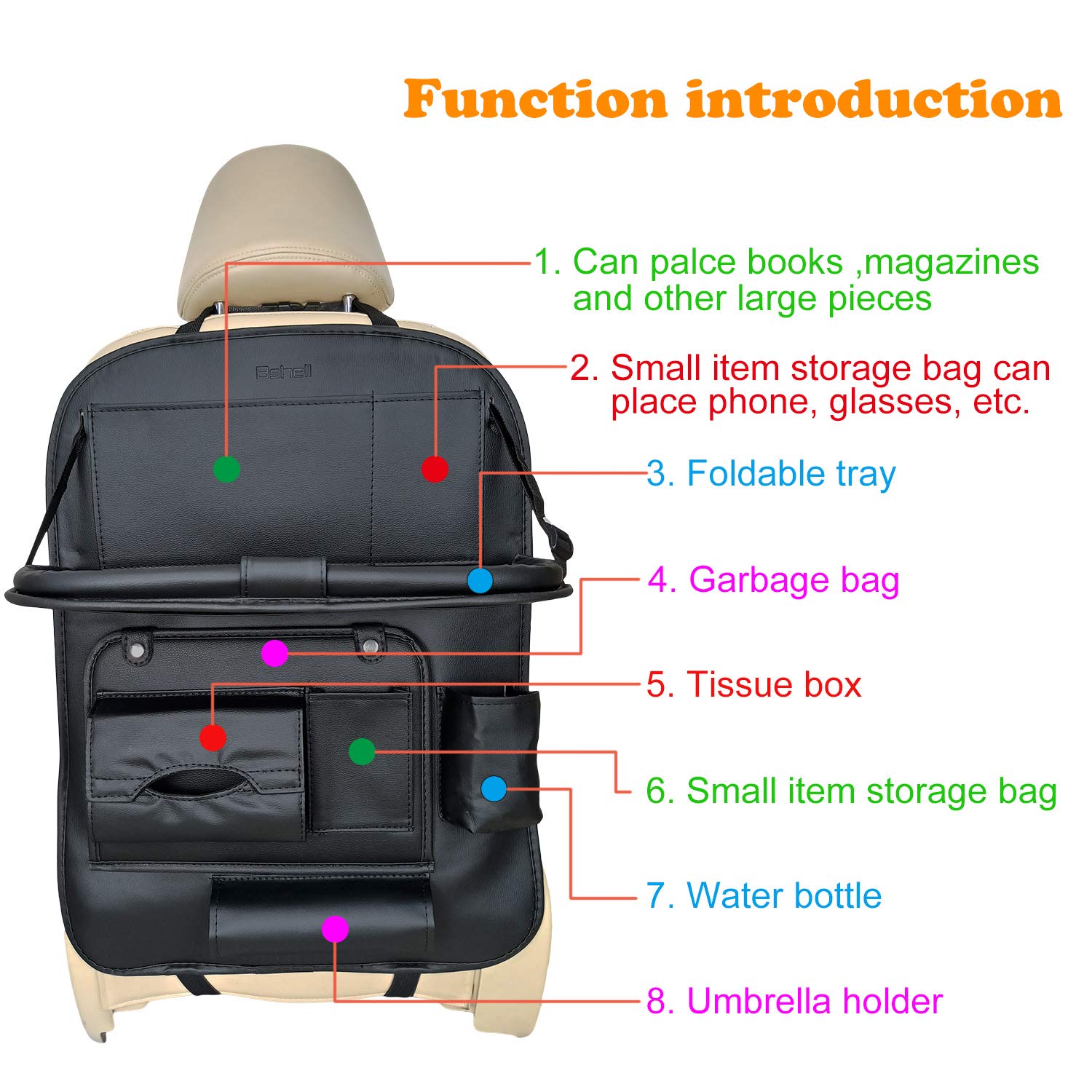 Premium PU Leather Car Backseat Organizer (2-Pack, Black) - 7-Pocket Storage for Kids Toys, Bottles & Travel Essentials | Waterproof Vehicle Organizer for Family Road Trips & Daily Commutes