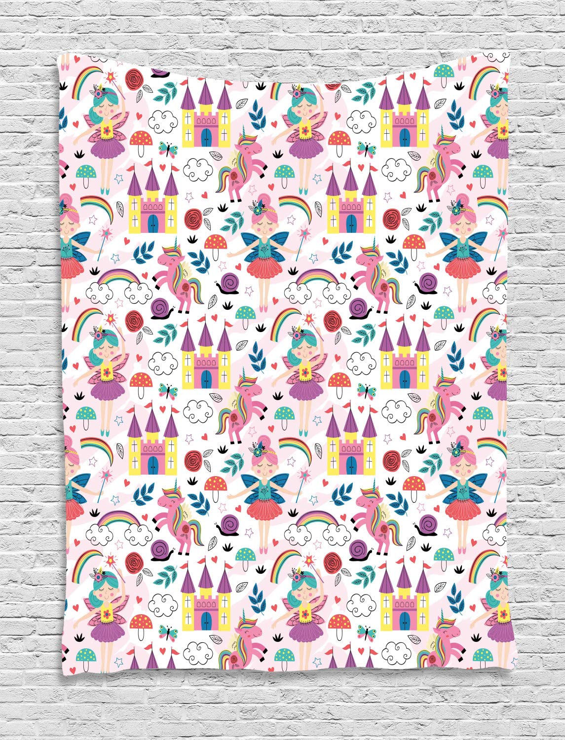 Ambesonne Cartoon Unicorn Chateau Tapestry - Colorful Fantasy Wall Hanging Decor for Bedroom, Living Room, Dorm (40x60 Inches, Multicolor) | Perfect for Girls Room, Nursery, Teen Decor & Party Backdrop