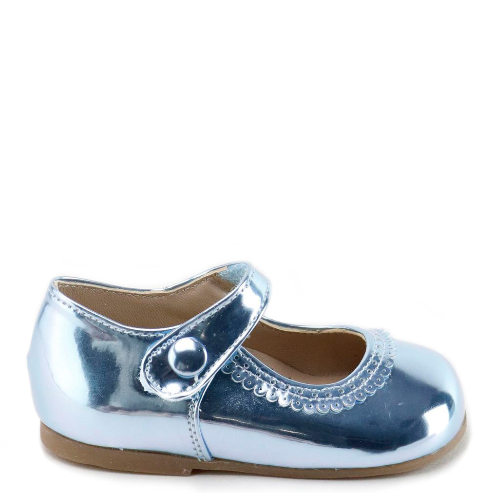 Blue Metallic Scalloped Baby Shoes for Girls & Boys - Soft Leather First Walkers - Perfect for Special Occasions, Photo Shoots & Everyday Wear