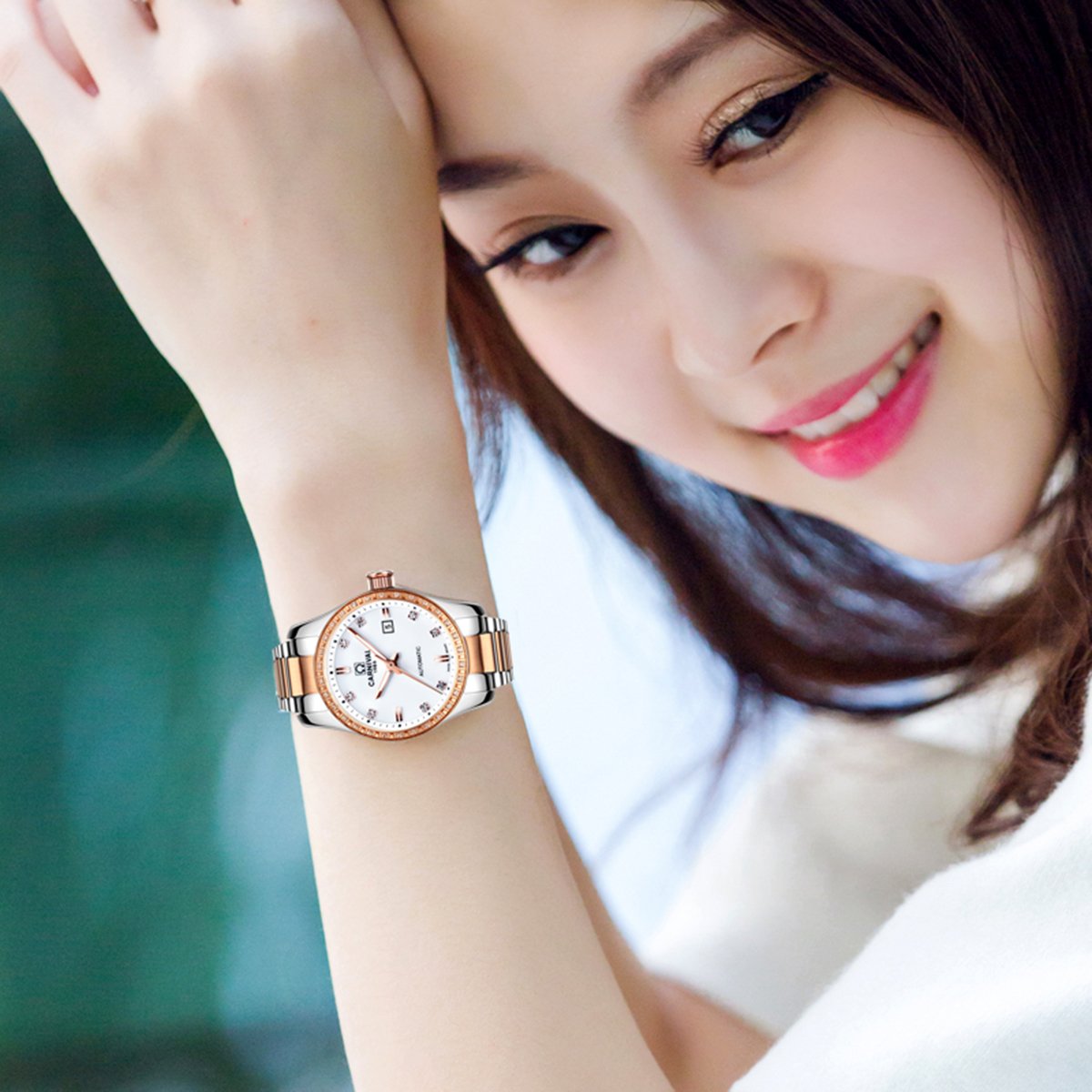 Luxury Rhinestone Automatic Mechanical Watch for Women - Stainless Steel, Luminous, Waterproof - Perfect for Formal Events, Parties & Everyday Wear