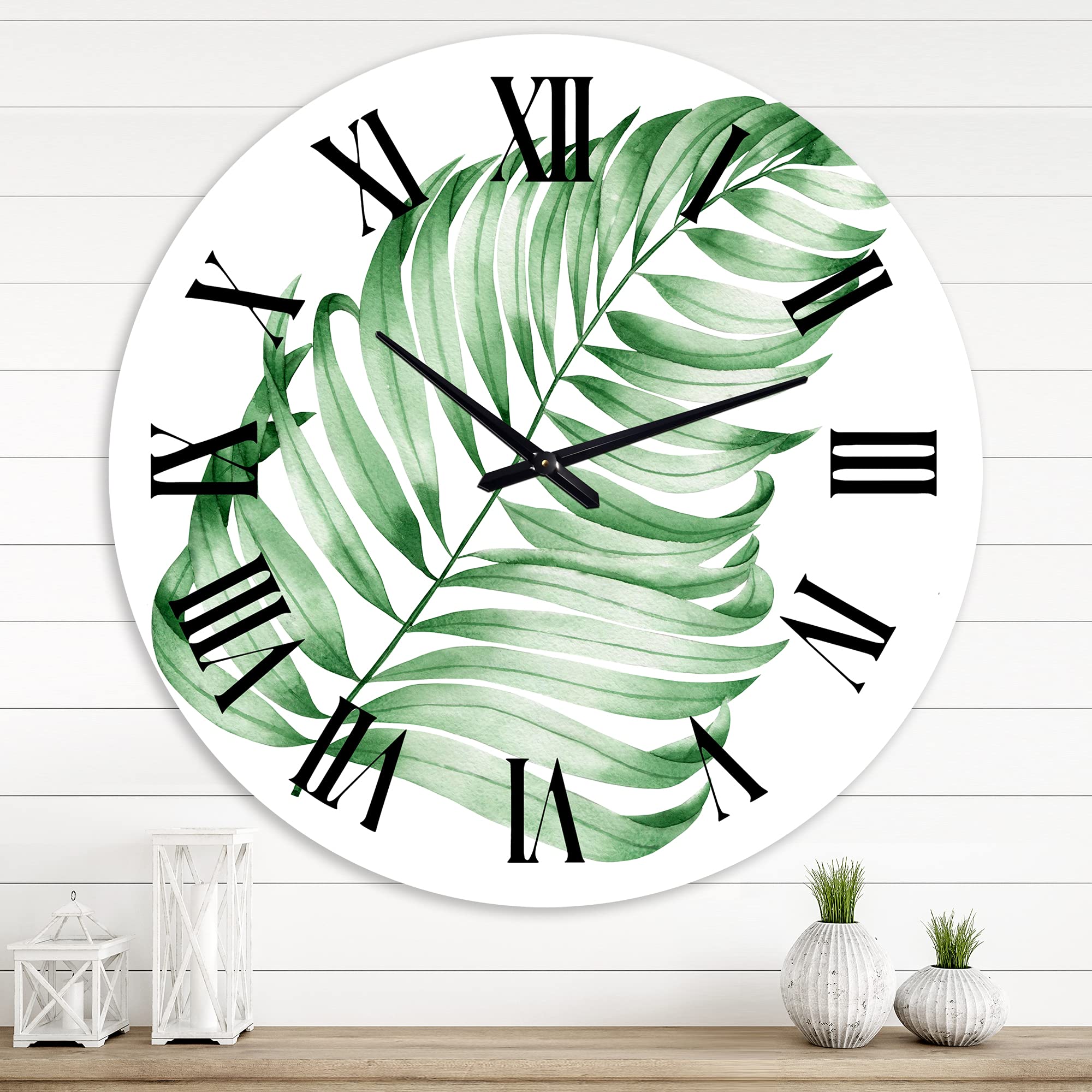 Large Farmhouse Wall Clock with Tropical Monstera Leaf Design - Floral Botanical Decor for Home, Office & Living Room - Perfect for Rustic, Modern & Boho Interior Styles