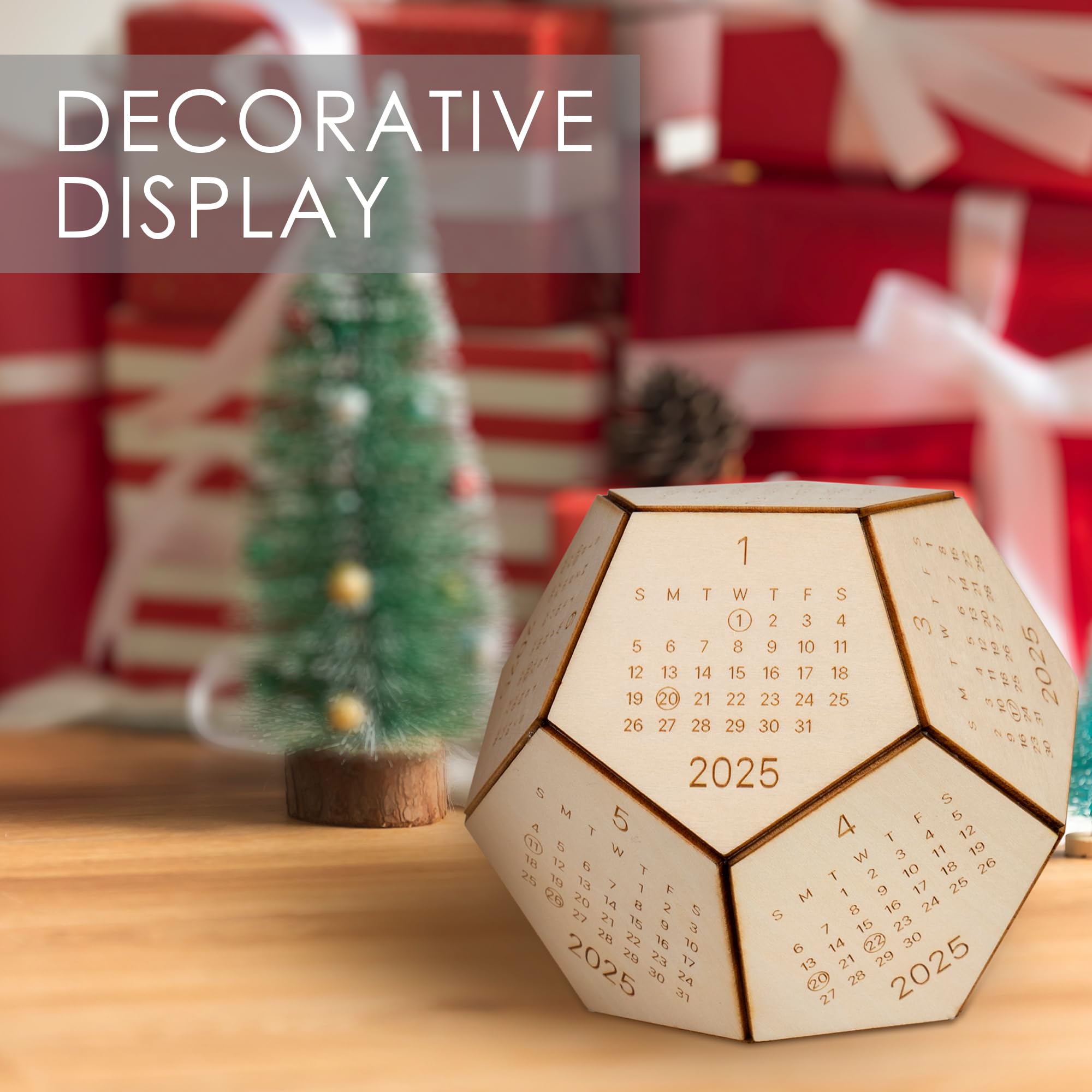 2025 Wooden Dodecahedron Desk Calendar - Unique D&D Gifts for Men, Funny Office & Coworker Gifts, Creative Desk Accessories for Boss, Employee & White Elephant Exchange - Perfect for Gaming Enthusiasts & Office Decor