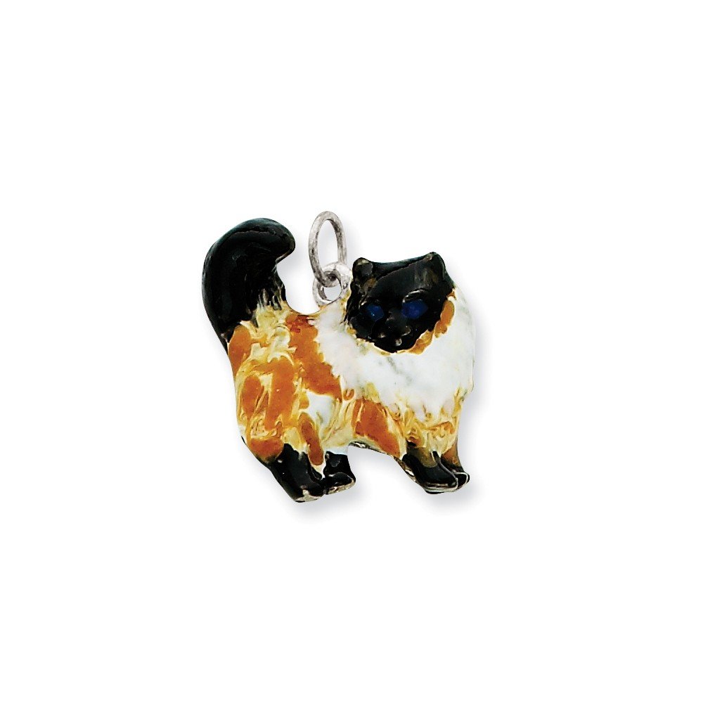 Sterling Silver Enameled Calico Cat Charm Pendant - Handmade Dainty Cat Jewelry for Women - Perfect Gift for Cat Lovers, Birthday & Anniversary - Wear with Necklace or Bracelet