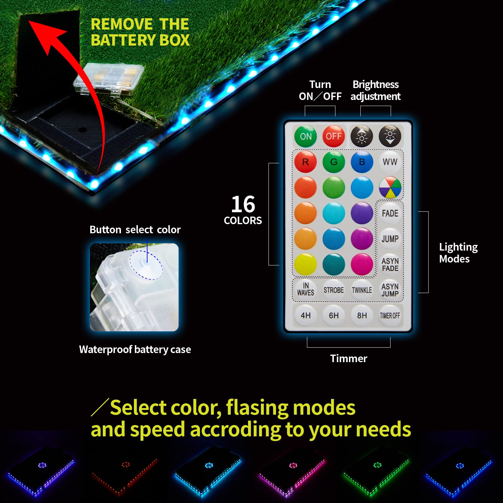 LED Floating Golf Green for Pool - 16 Color Remote Control Chipping Mat with Ring & Edge Lights - Perfect for Nighttime Backyard Swimming Pool Games & Outdoor Entertainment