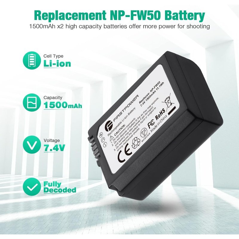 2 Pack NP-FW50 Rechargeable Batteries & Dual USB Charger for Sony A7, A6000, A5100 - Perfect for Travel, Vlogging & Photography
