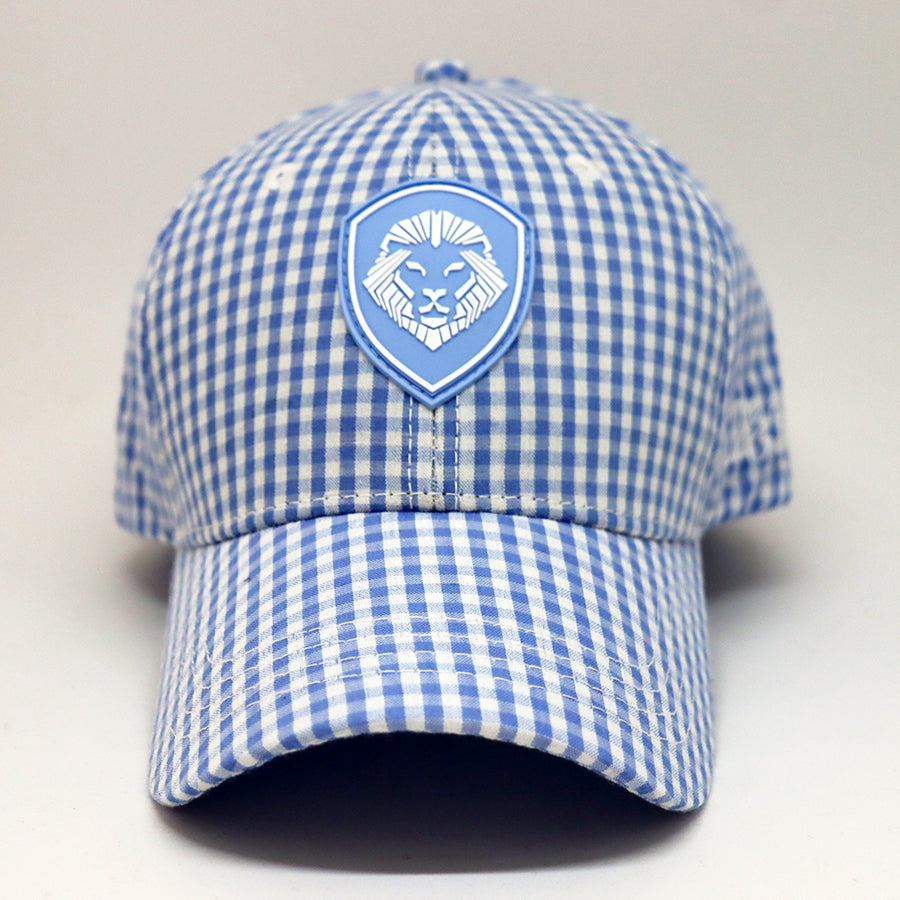 VT Shield Future Looks Bright Sky Blue Gingham Check Snapback Hat - Trendy Baseball Cap for Men & Women - Perfect for Outdoor Sports, Casual Wear and Street Fashion