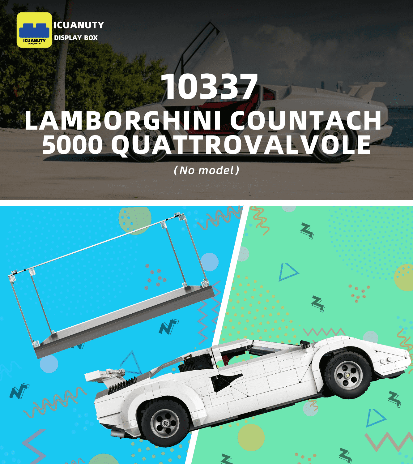 LEGO Lamborghini Countach 5000 Quattrovalvole 10337 Display Case - Clear Protective Showcase for LEGO Technic Car Model - Perfect for Home Decoration, Office Display & Collector's Showcase