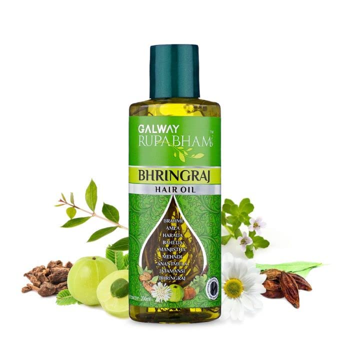 Galway Rupabham Bhringraj Hair Oil with 9 Rare Herb Extracts | Natural Ayurvedic Hair Growth Treatment | For Dry, Damaged Hair & Scalp Care | Perfect for Daily Nourishment & Styling