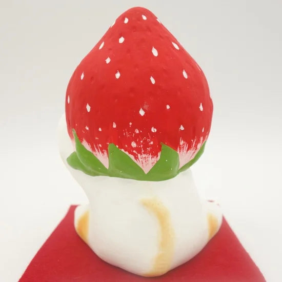 Nagahama Doll Japanese Maneki Neko (Beckoning Cat) Lucky Charm - Strawberry Design, Traditional Japanese Fortune Cat Figurine for Home Decor, Office Feng Shui & Gift Giving