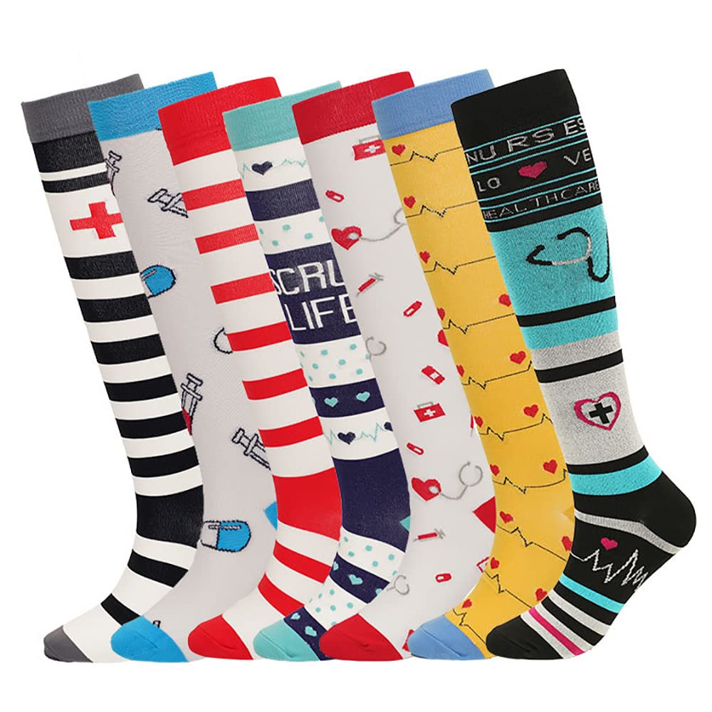 7 Pairs Copper Compression Socks for Women & Men (20-30 mmHg) - Knee High Athletic Socks for Running, Hiking, Travel & Varicose Vein Relief - Moisture Wicking & Odor Control Sport Socks