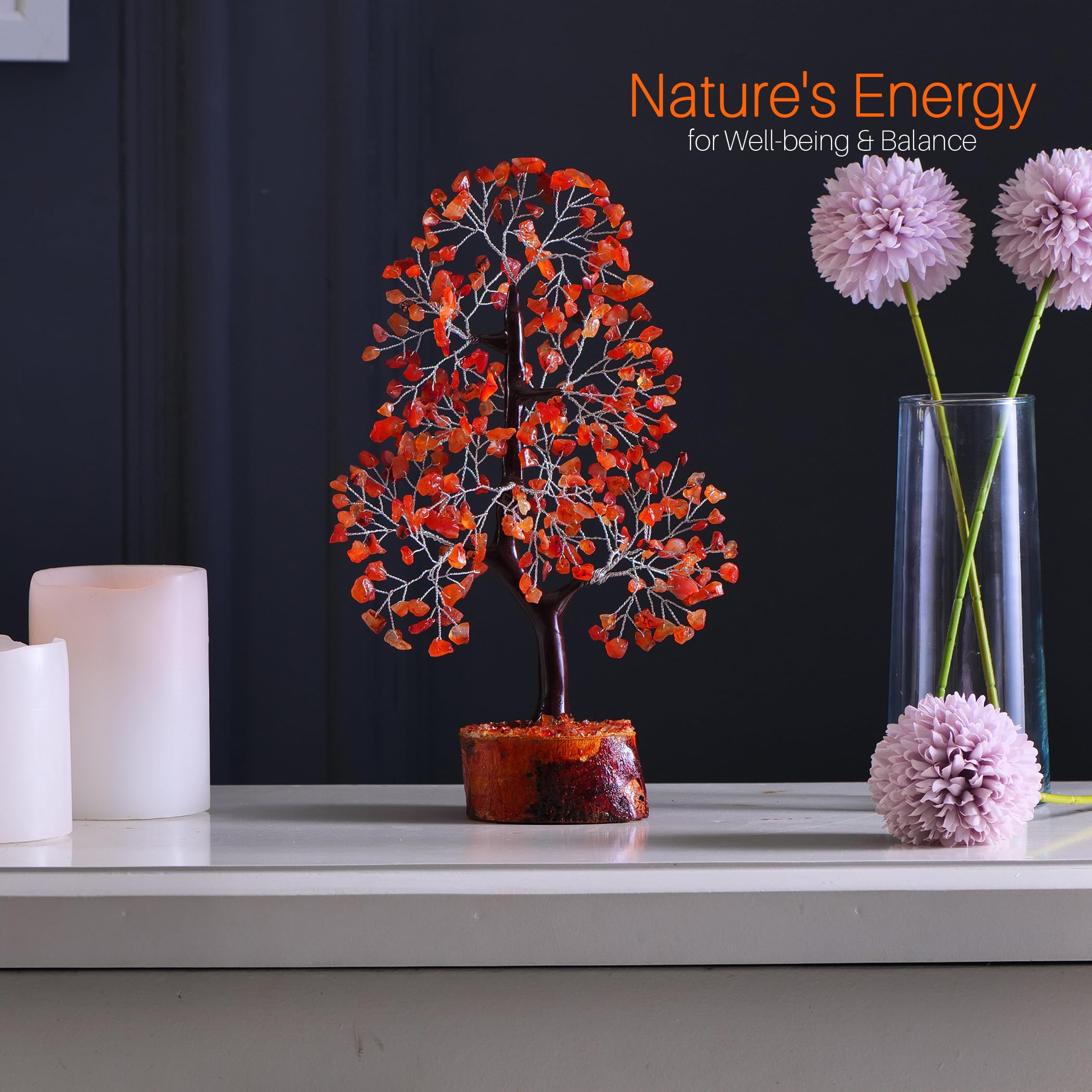 Healing Carnelian Gemstone Tree - Natural Crystal Tree for Positive Energy, Luck & Chakra Balance | Feng Shui Tree of Life Decor | Unique Birthday & Thoughtful Gifts for Women | Perfect for Home, Office Meditation & Spiritual Spaces